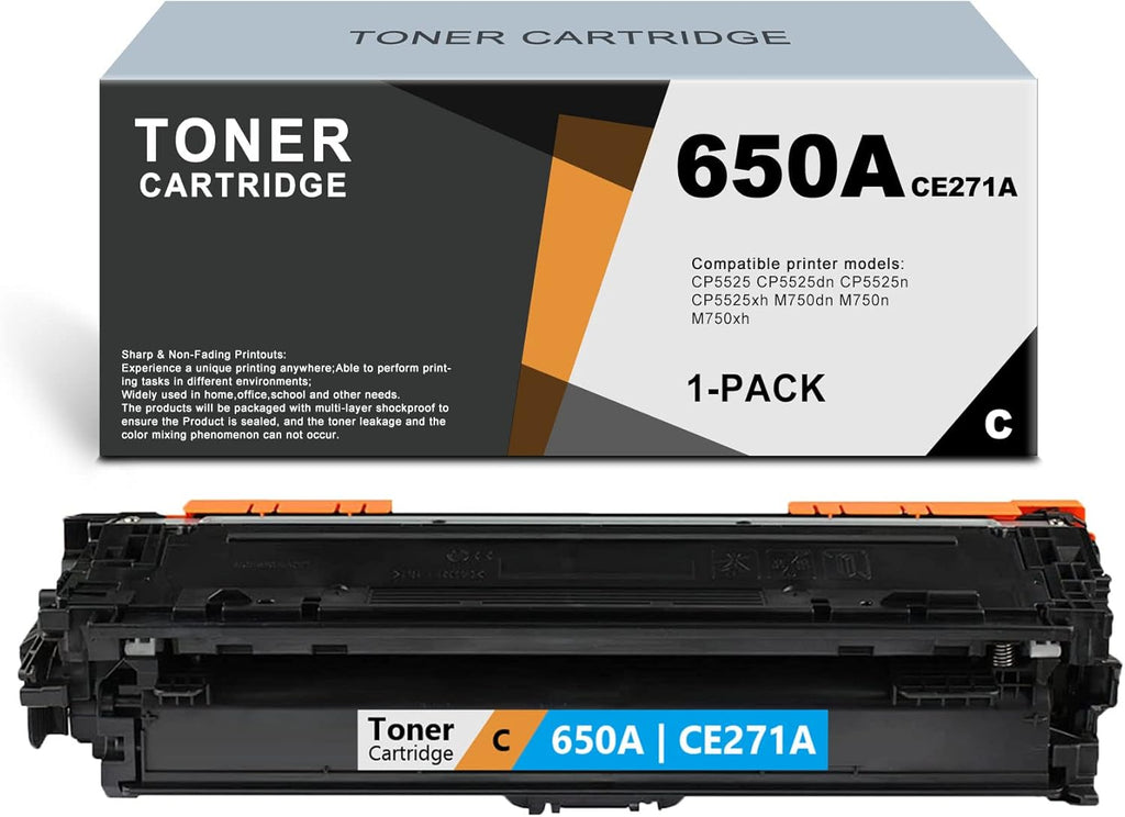 Compatible 650A CE271A Remanufactured Toner Cartridge for HP CP5525 M750 Printer (1 Pack, Cyan) H44079