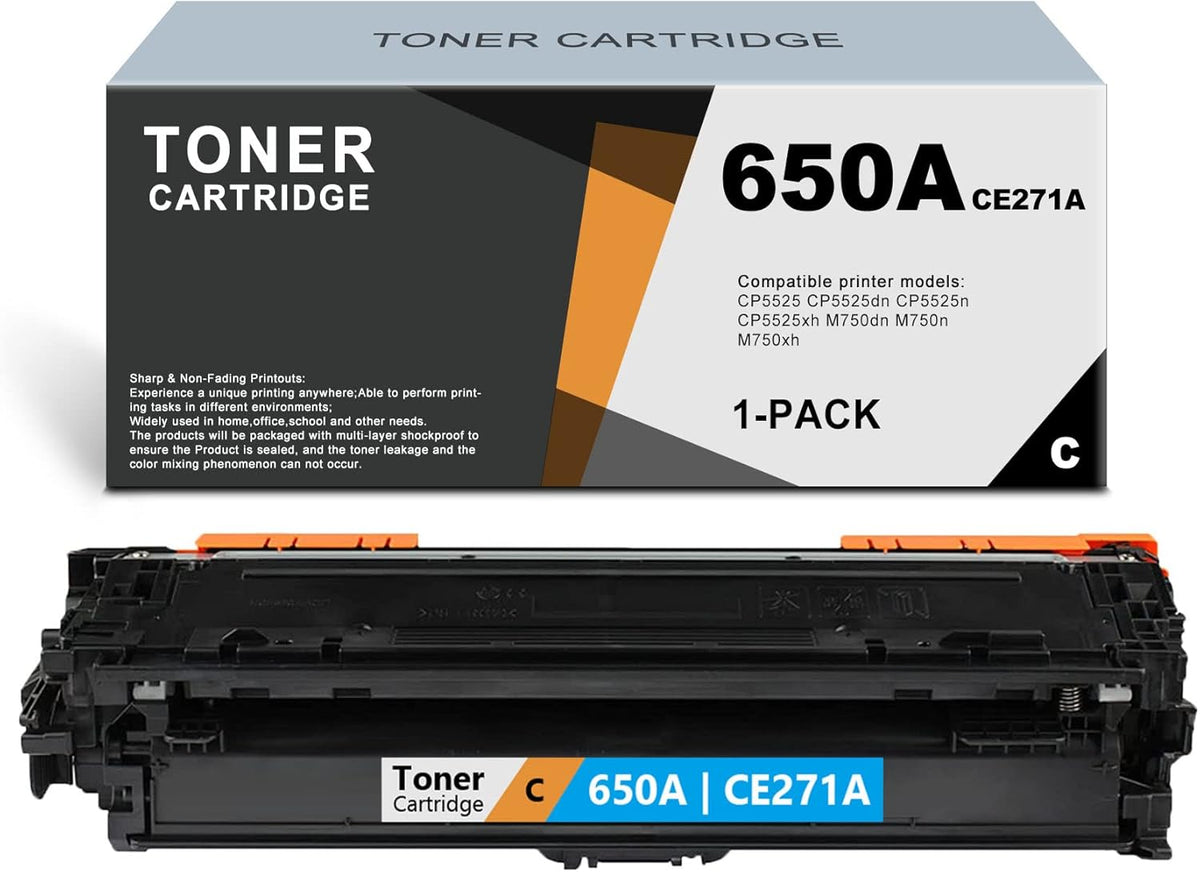 Compatible 650A CE271A Remanufactured Toner Cartridge for HP CP5525 M750 Printer (1 Pack, Cyan) H44079