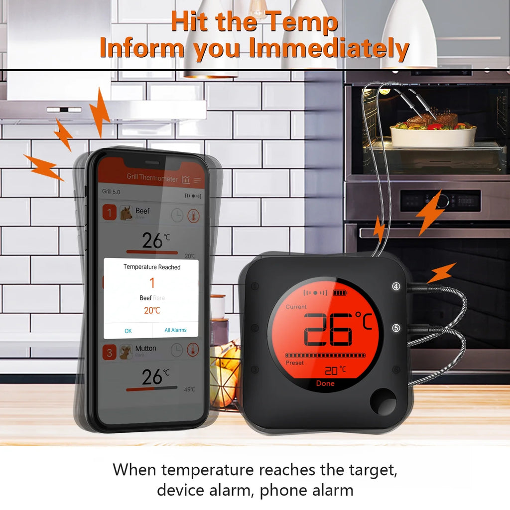 Grill Thermometer Bluetooth Meat Thermometer for Smoker Oven Kitchen N44028