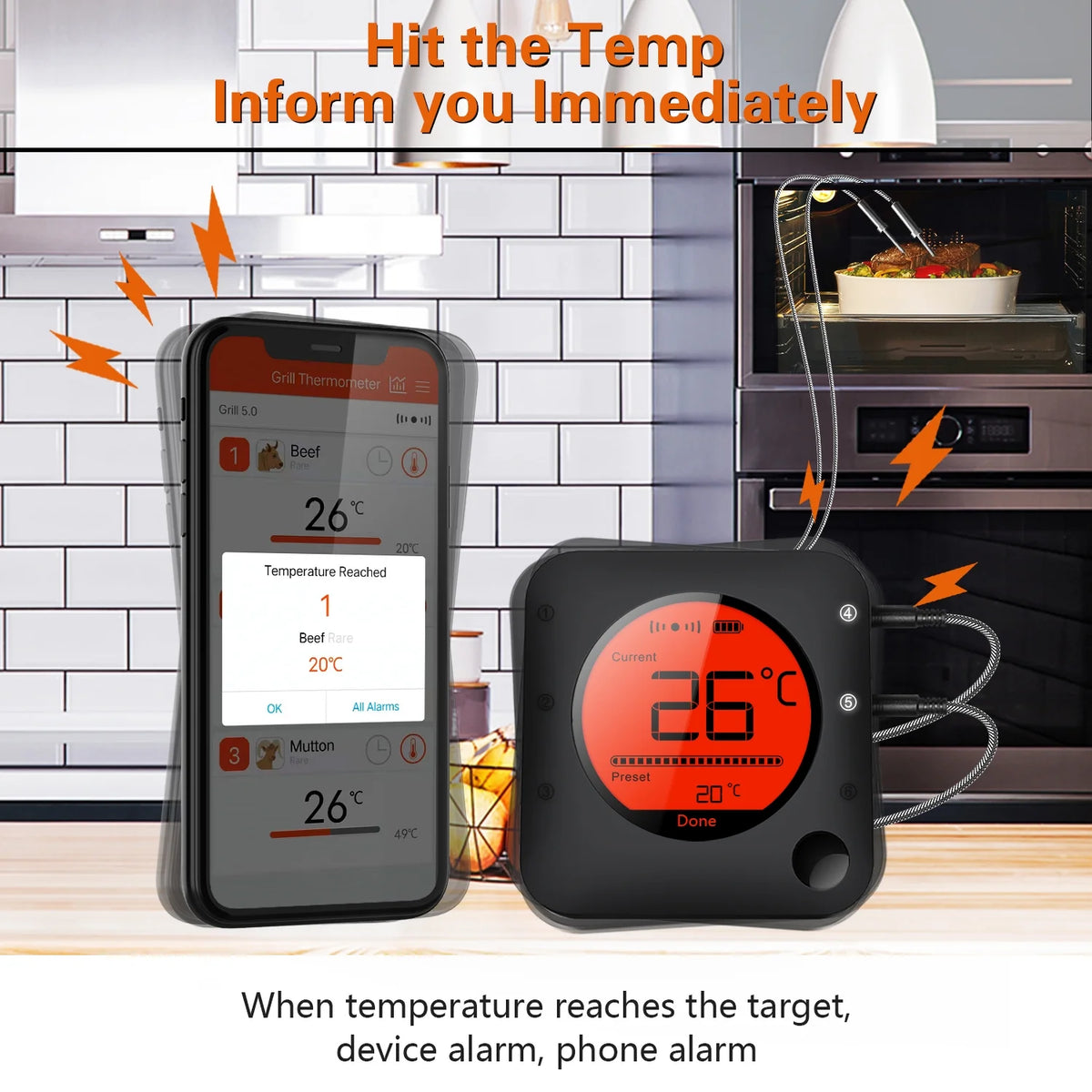Grill Thermometer Bluetooth Meat Thermometer for Smoker Oven Kitchen N44028