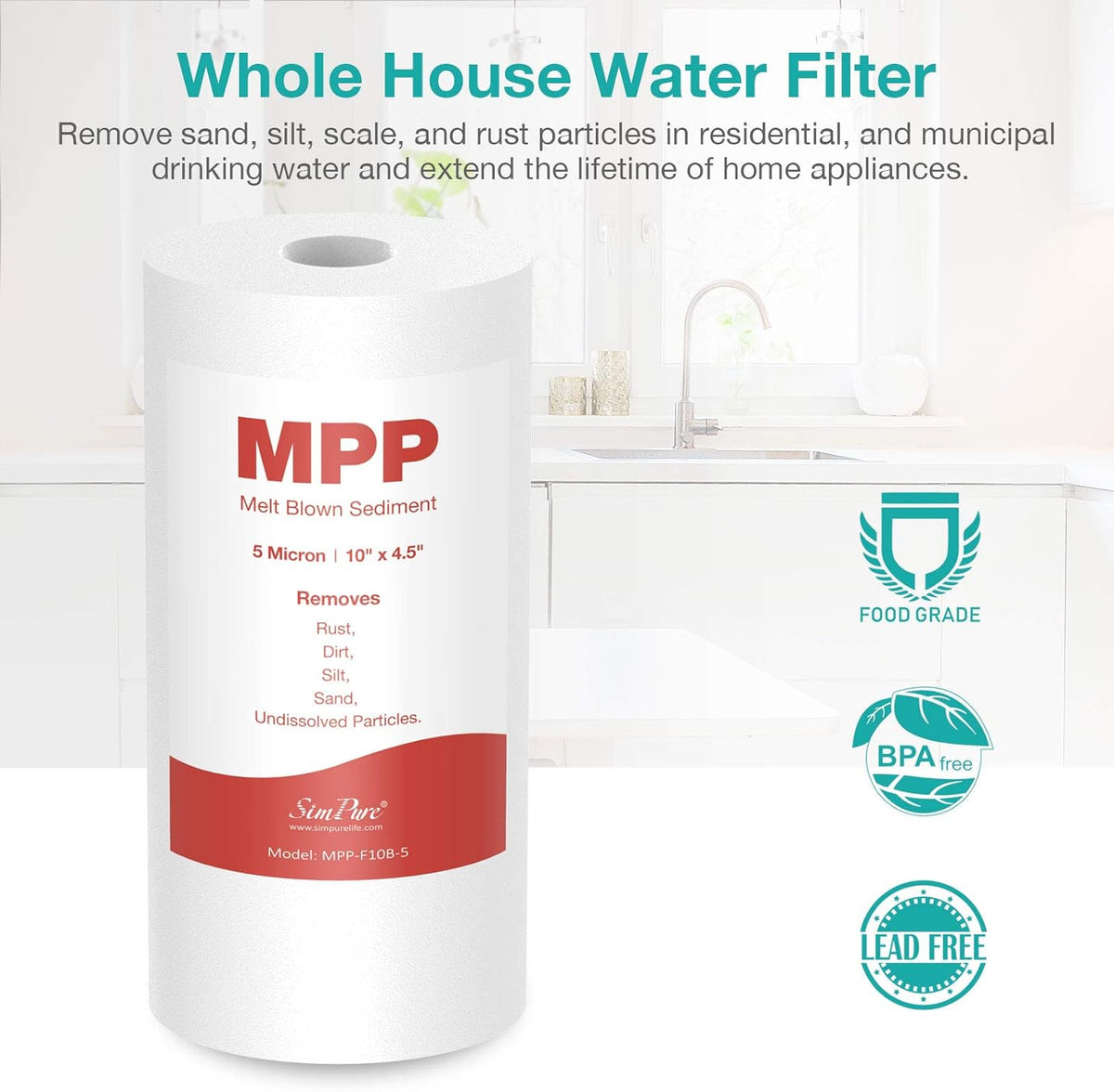 10" x 4.5" 5 Micron Whole House Sediment Water Filter Replacement Cartridge (8 Pack) M2996