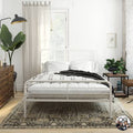 White Queen Size Metal Bed Frame with Headboard and Base Z153