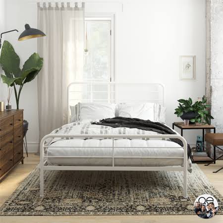 White Queen Size Metal Bed Frame with Headboard and Base Z153