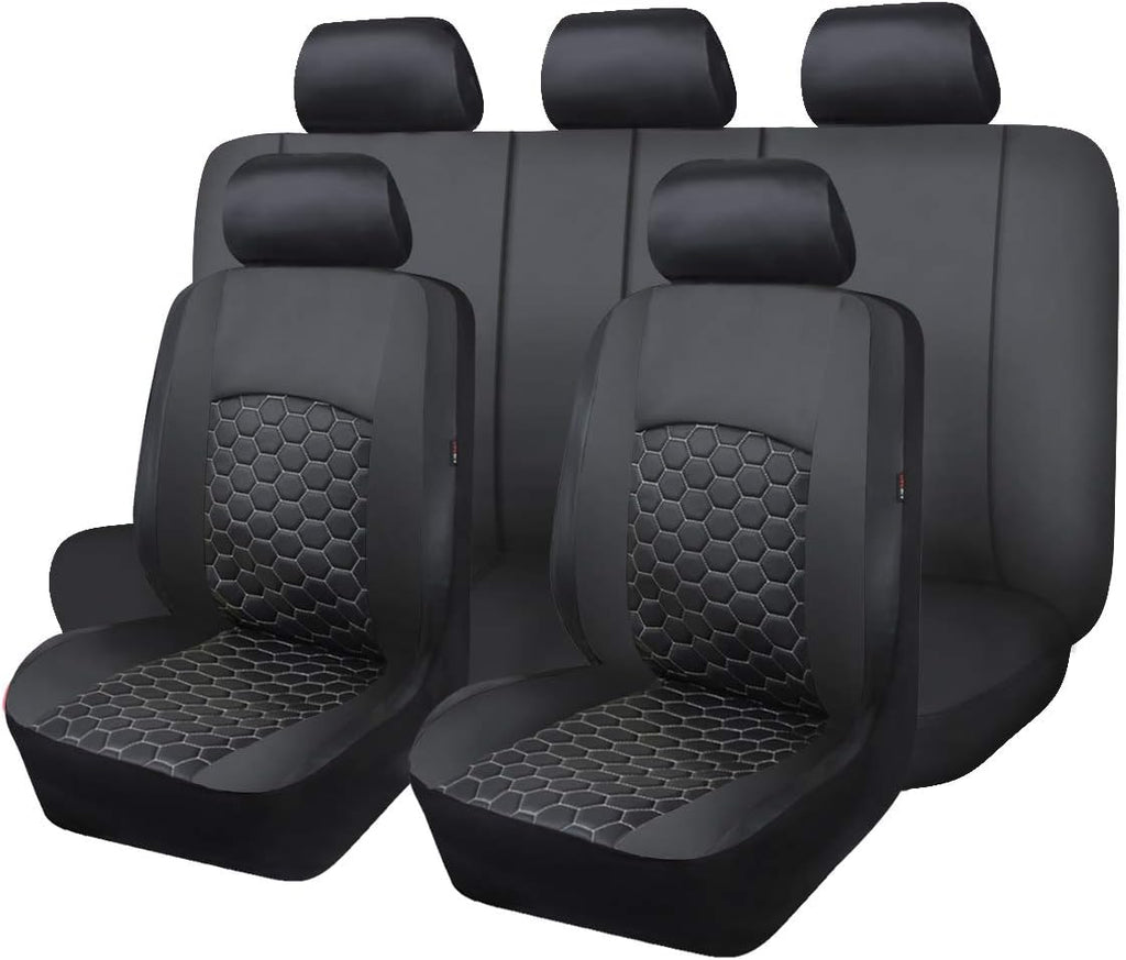 Red Black Faux Leather Car Seat Covers Full Set Y425