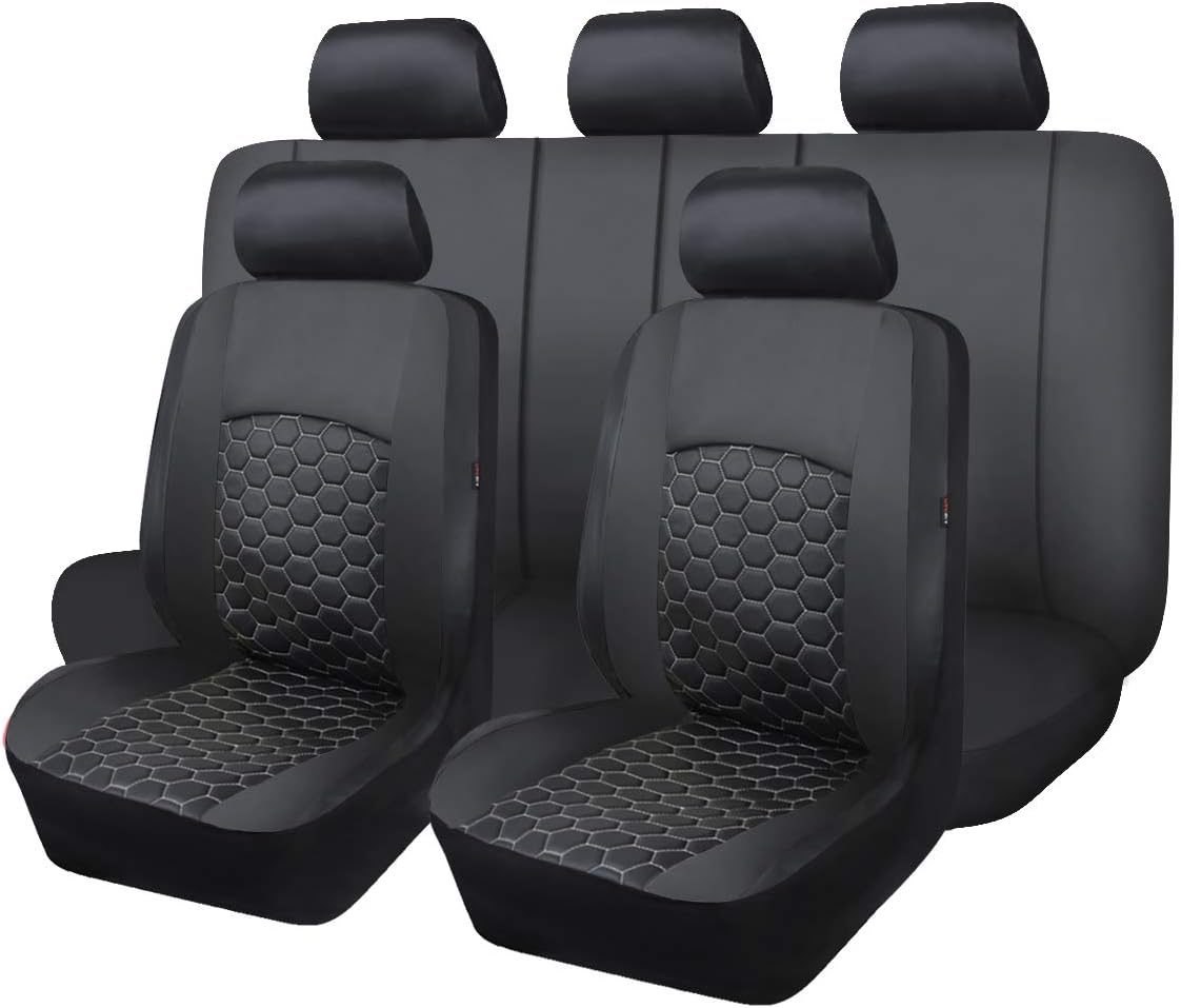 Red Black Faux Leather Car Seat Covers Full Set Y425