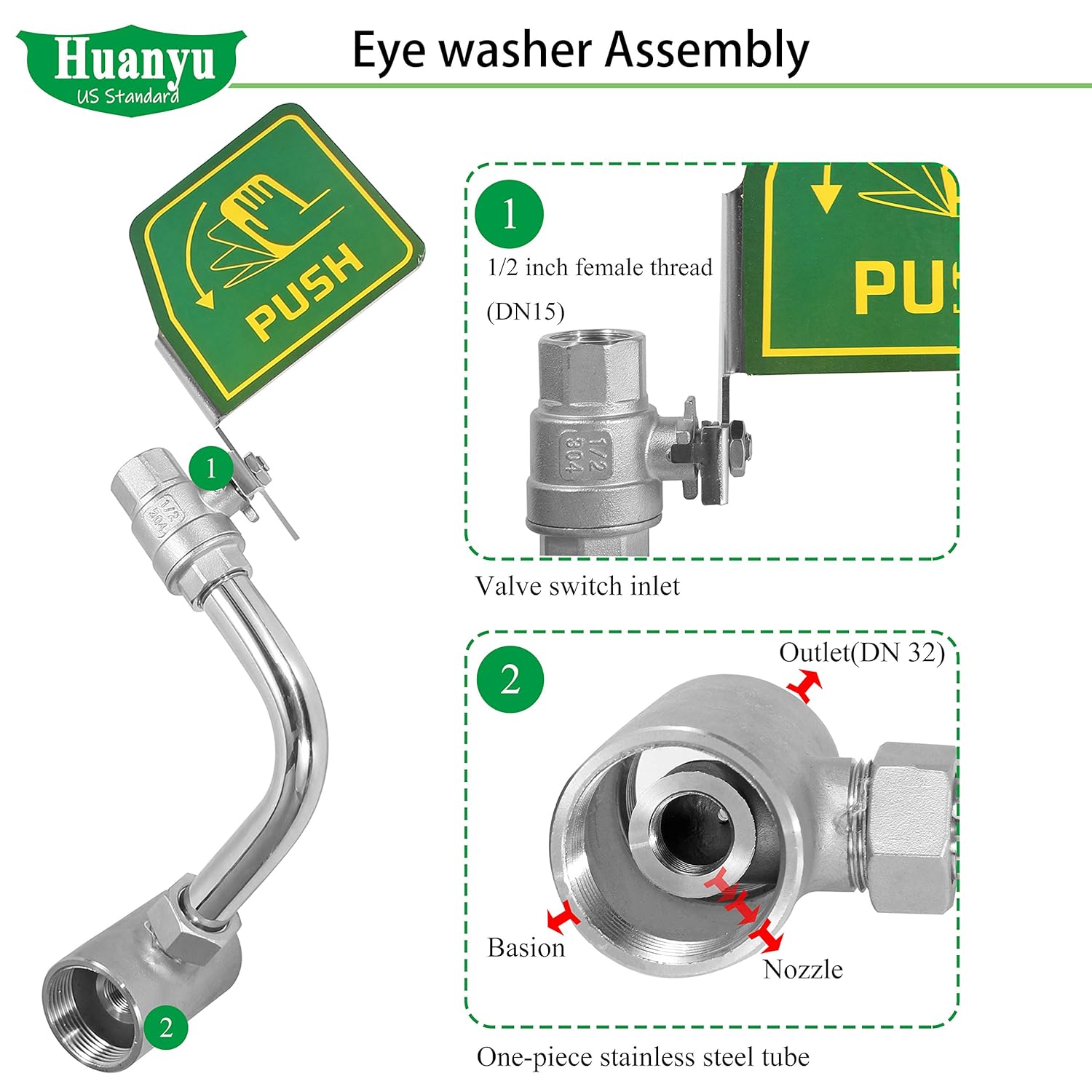 Eye Wash Station Wall Mount Stainless Steel Emergency Eyewash Station with Eye Wash Sign L38602