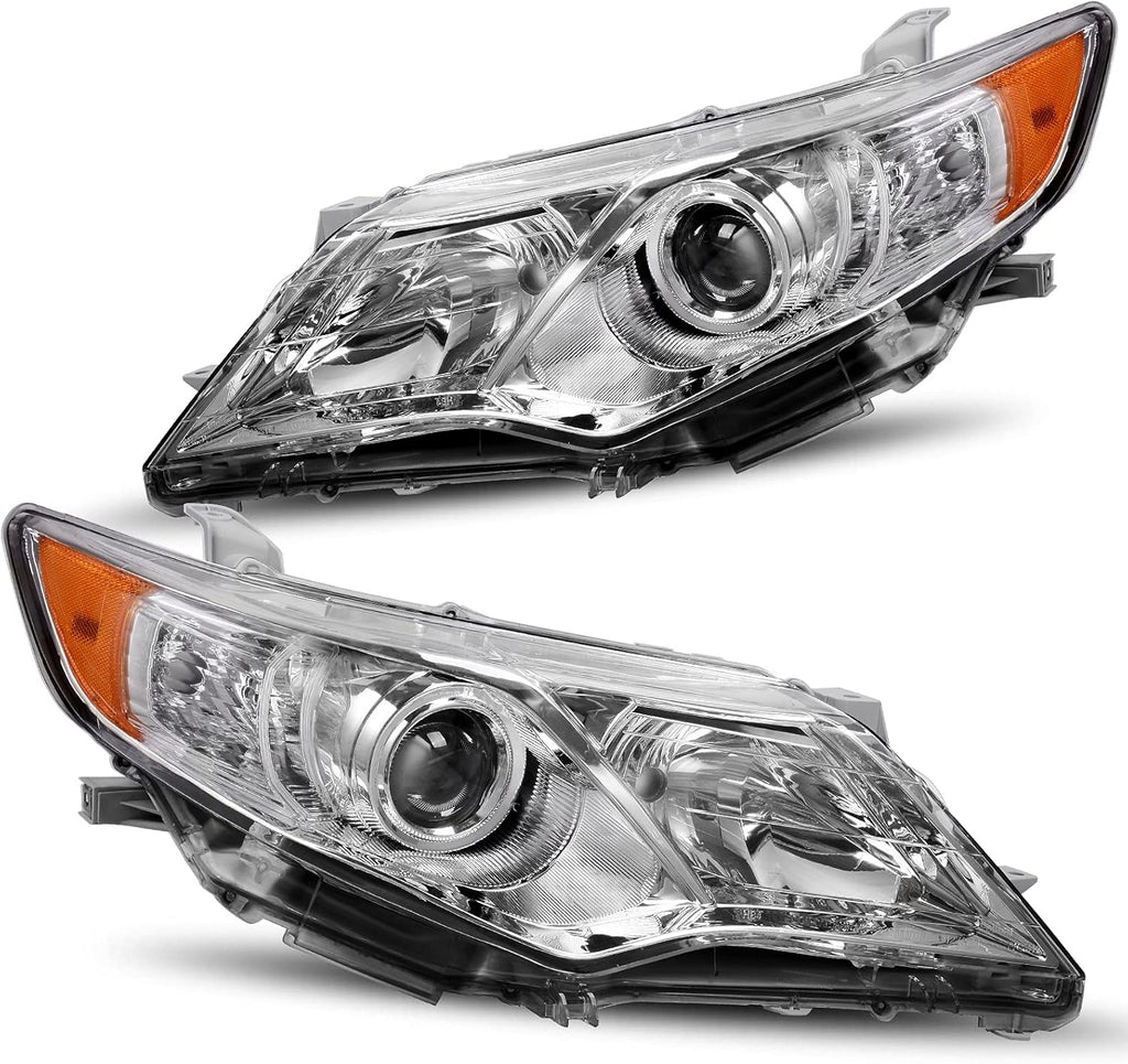 Chrome Housing Amber Reflector Projector Headlights Assembly Pair V71839