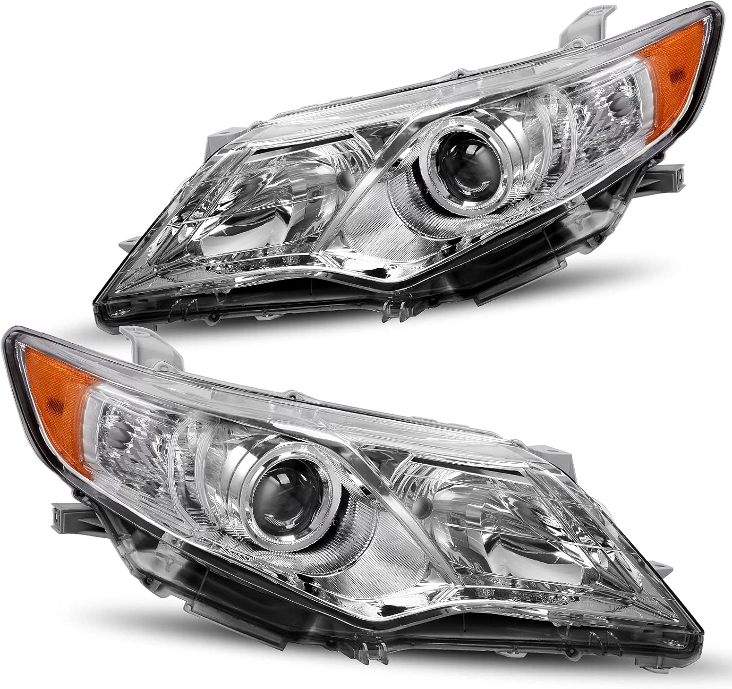 Chrome Housing Amber Reflector Projector Headlights Assembly Pair V71839