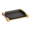 Matte Black Cast Iron Rectangular Serving Dish with Wood Base A802