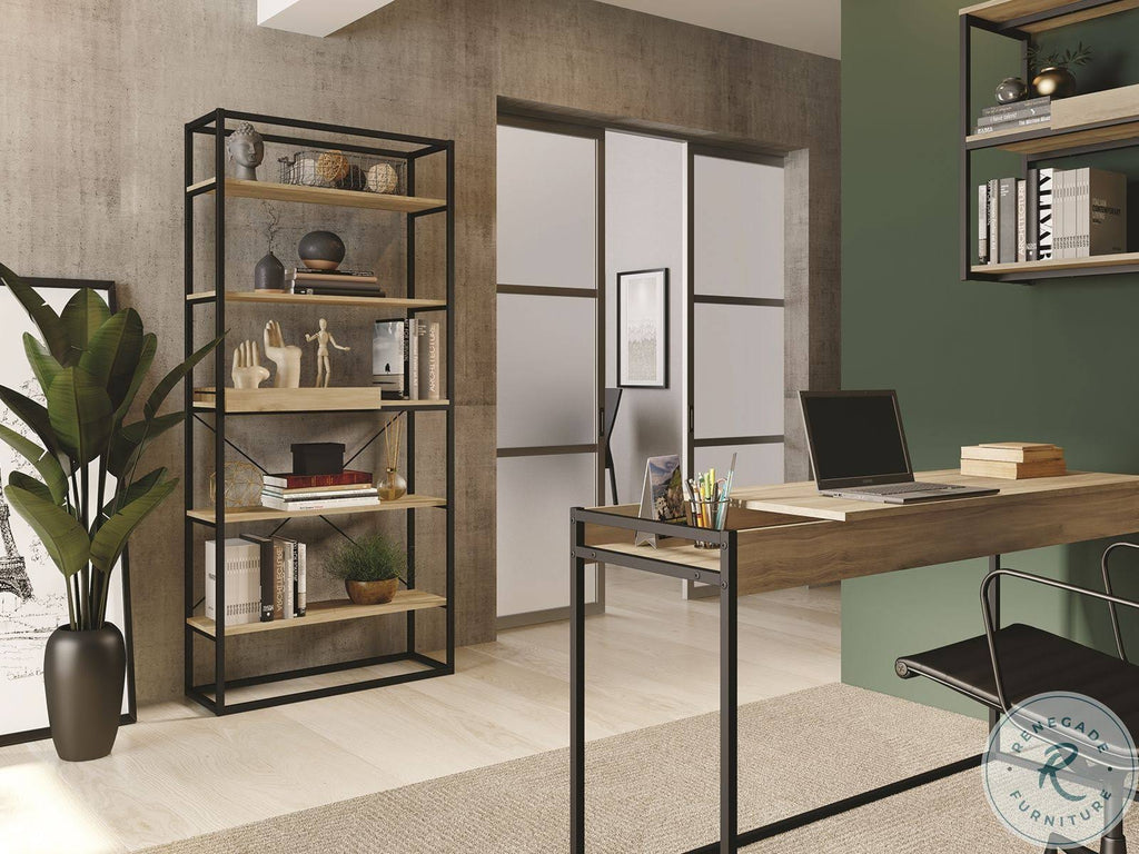 Oak Melamine and Black Painted Metal Bookcase C9224