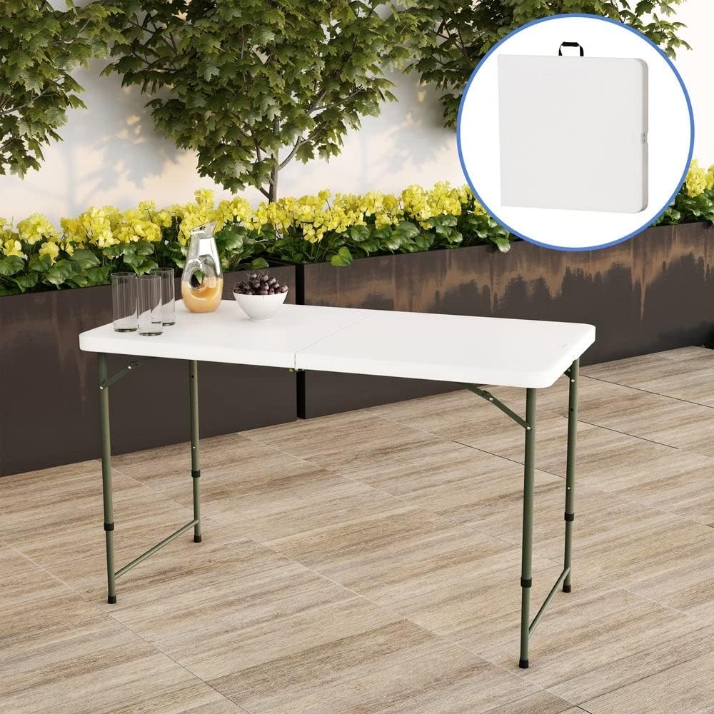 White Folding Plastic Dining Table with Handle S756155