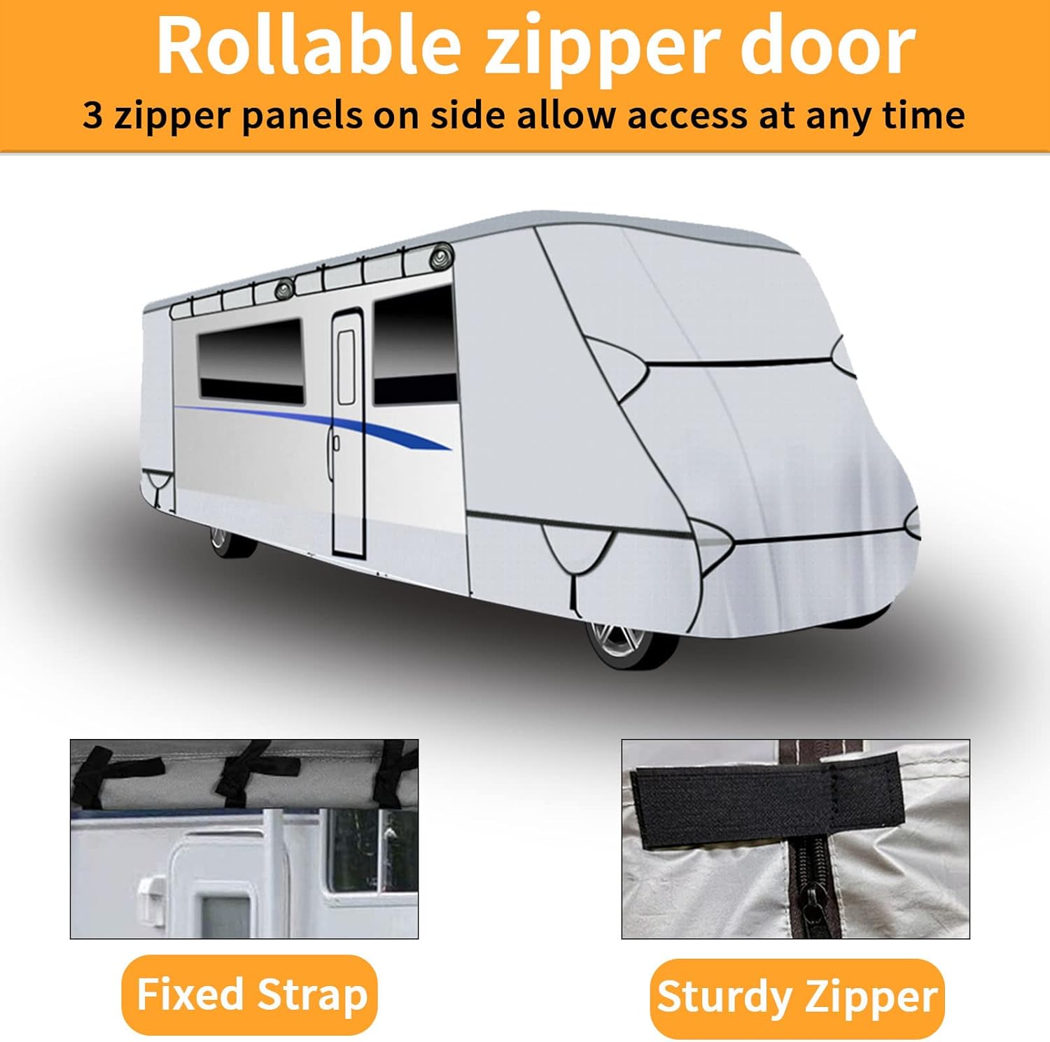 450D Double Oxford Cloth Travel Trailer RV Cover with Lashing Straps Q727