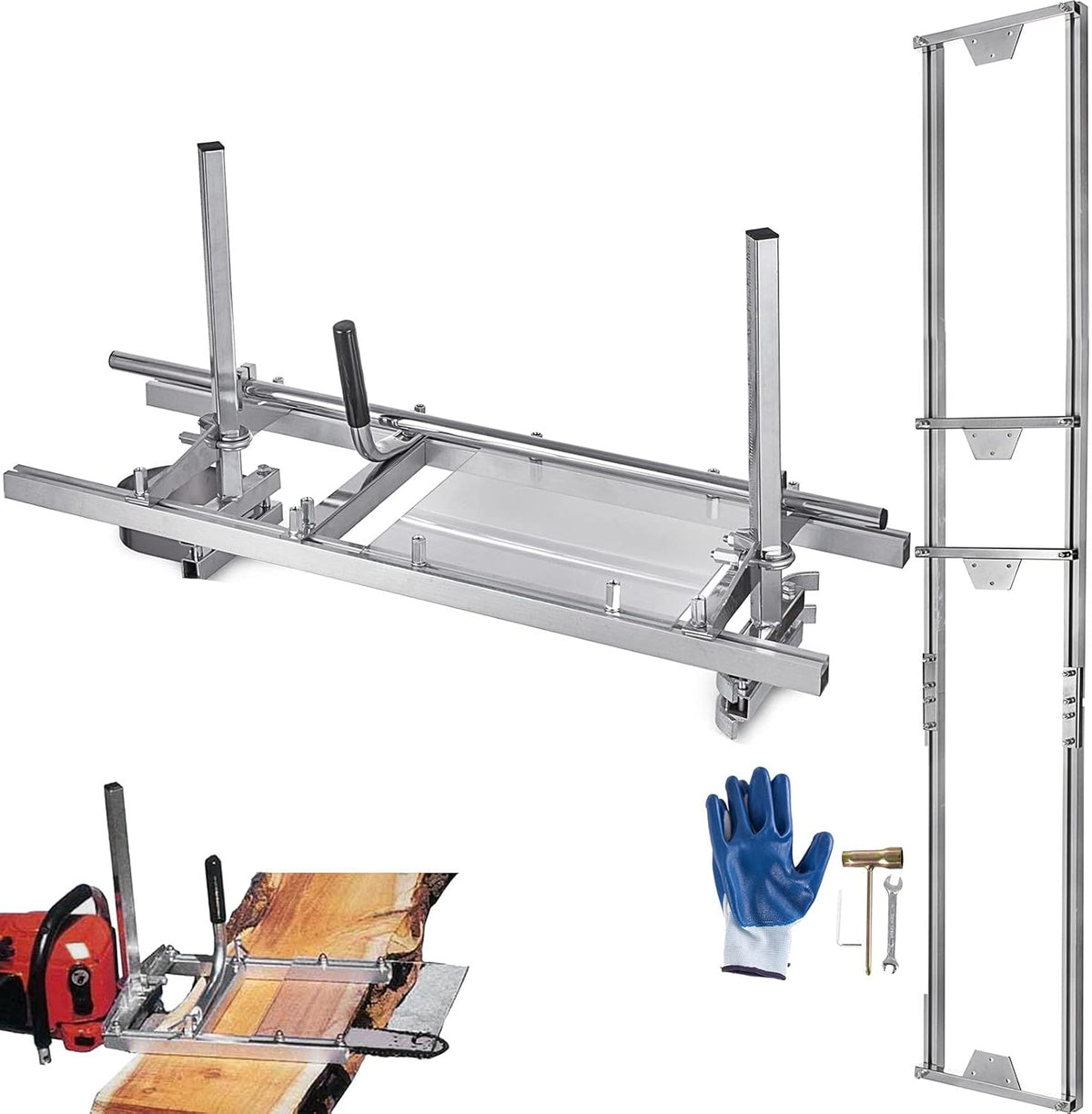 Portable Chainsaw Mill Planking Milling Guide Bar Saw Mill 14 to 36 Inches Aluminum Steel Wood Lumber Cutting Portable Sawmill + 9Ft Rail Mill Guide System G835043