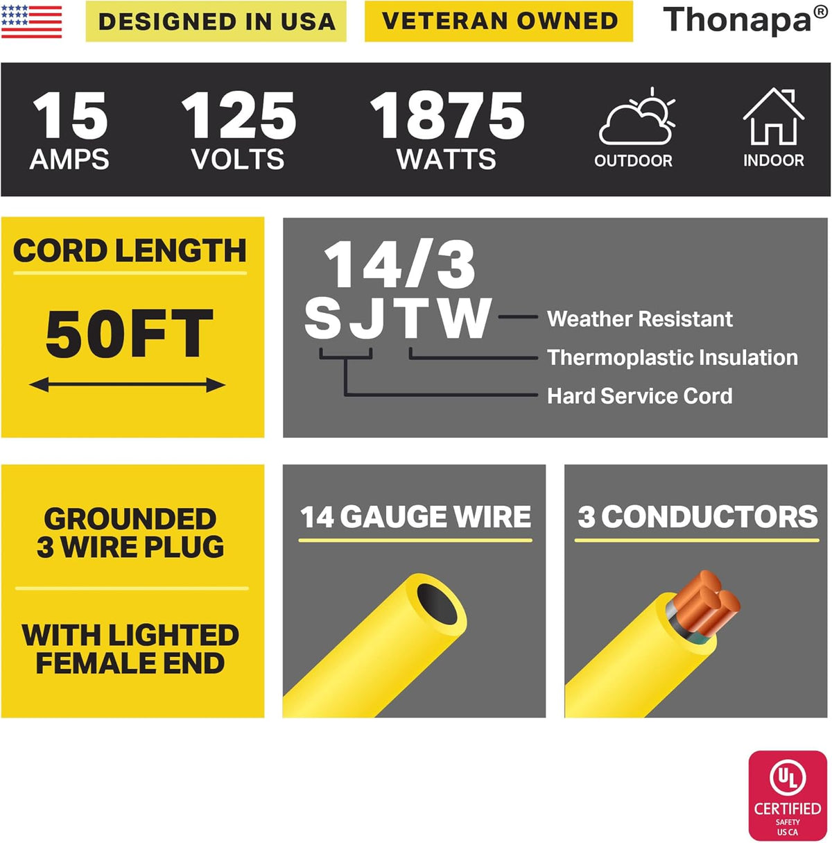 Yellow 25 Ft Heavy Duty Outdoor Extension Cord H241