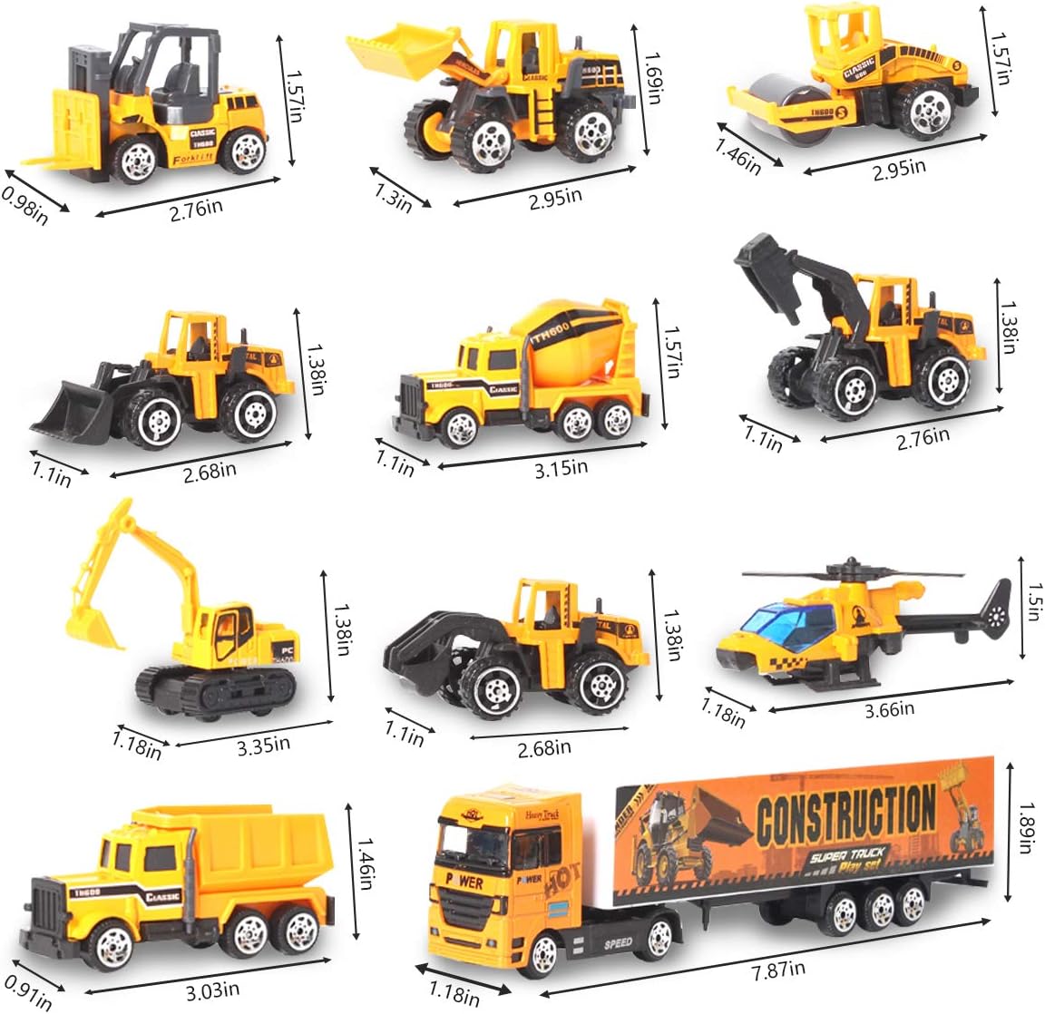 11 in 1 Die-cast Construction Trucks Playset with Carrier Truck W486