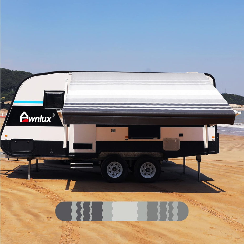 Black Strip-11' Waterproof Vinyl RV Awning Fabric R6441