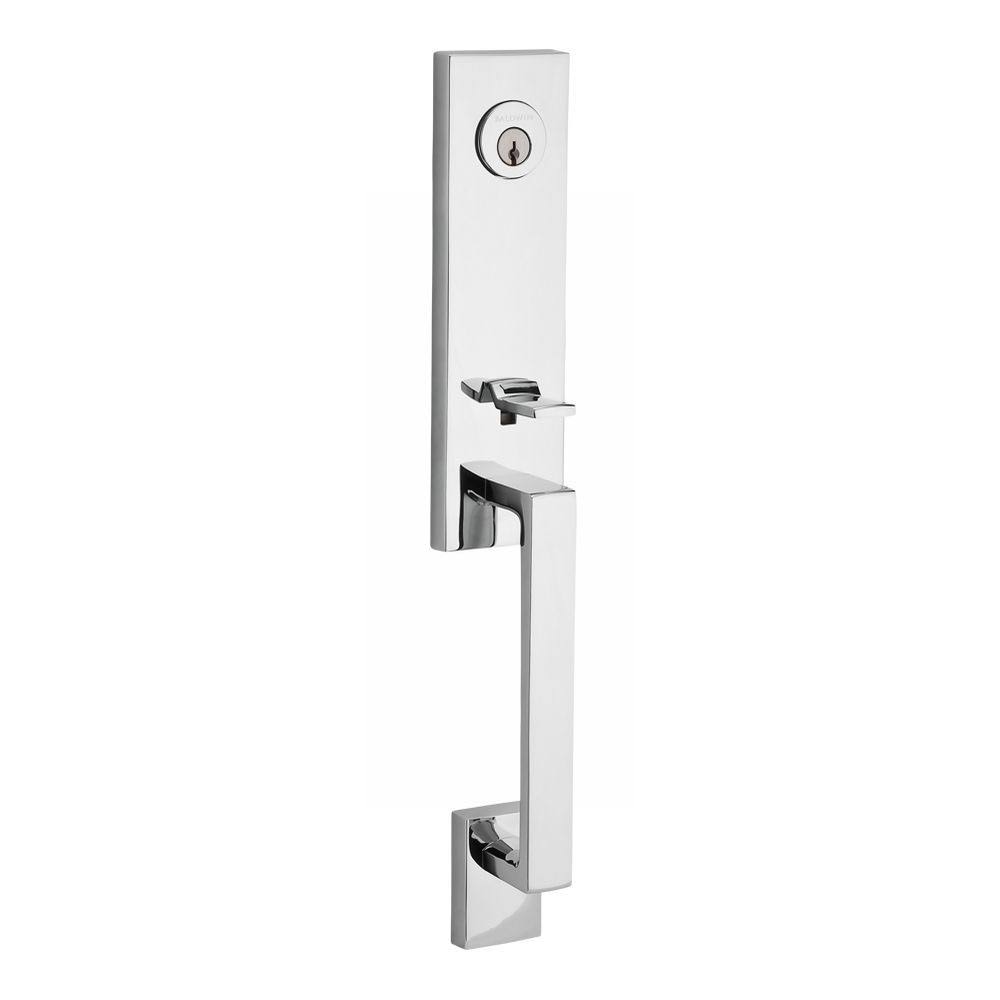Polished Chrome Handleset with Right Handed Tube Lever and Contemporary Round Rose E65654
