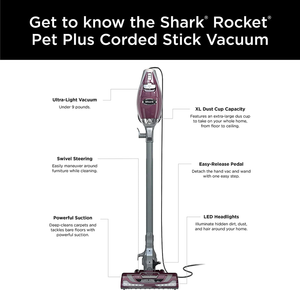 Corded Stick Vacuum with LED Headlights, XL Dust Cup, Pet Attachments D78676