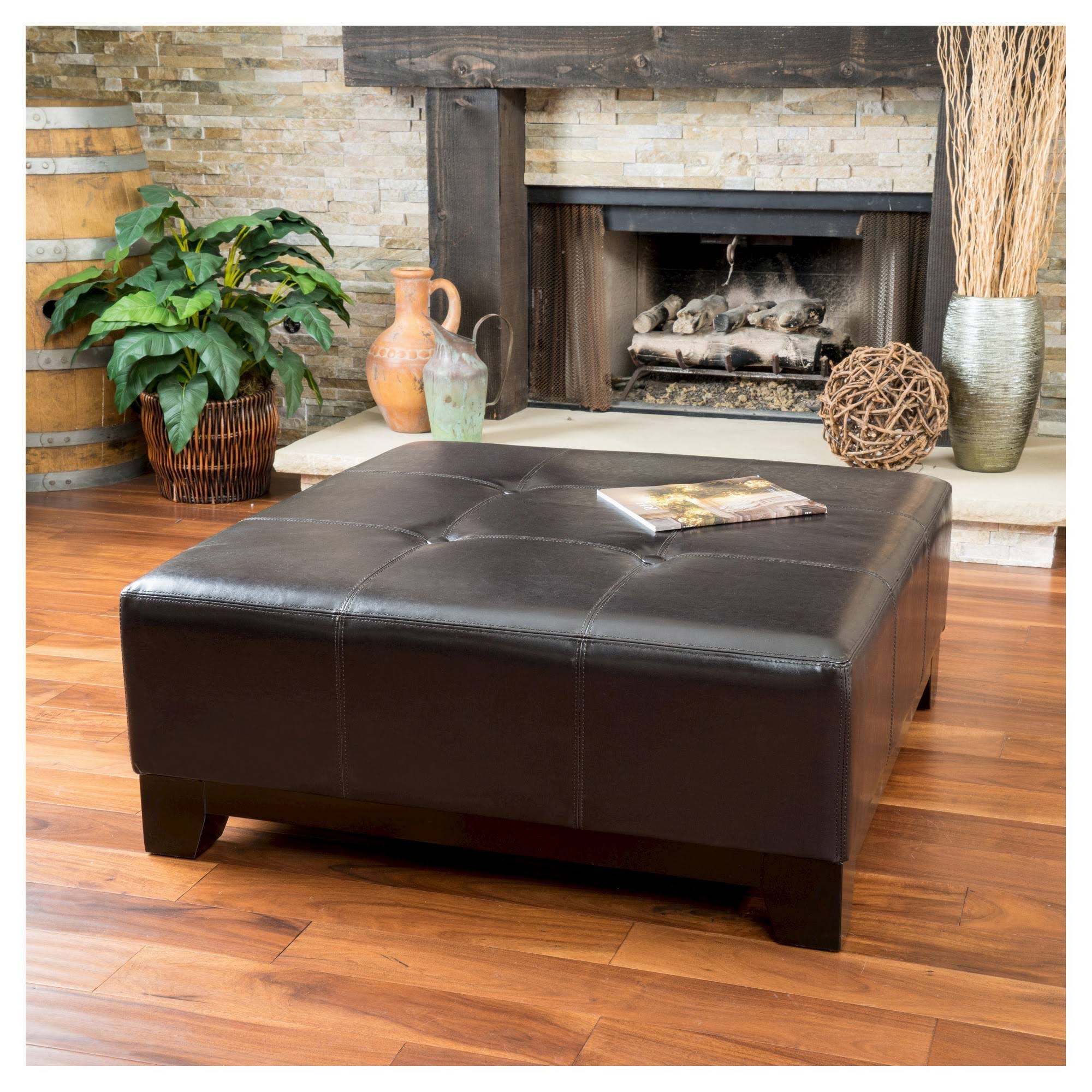 Espresso Leather Ottoman V5252