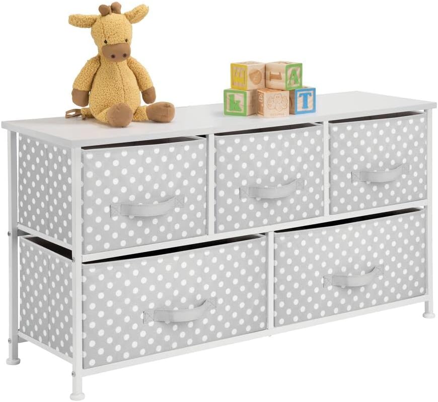 Gray/White 5 Drawer Fabric Storage Dresser U538192