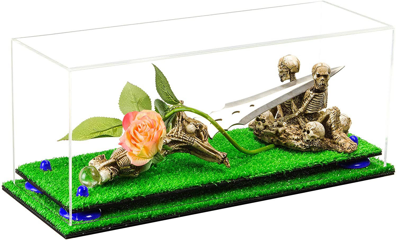 Clear Display Case with Turf Base and Navy Blue Risers O1883