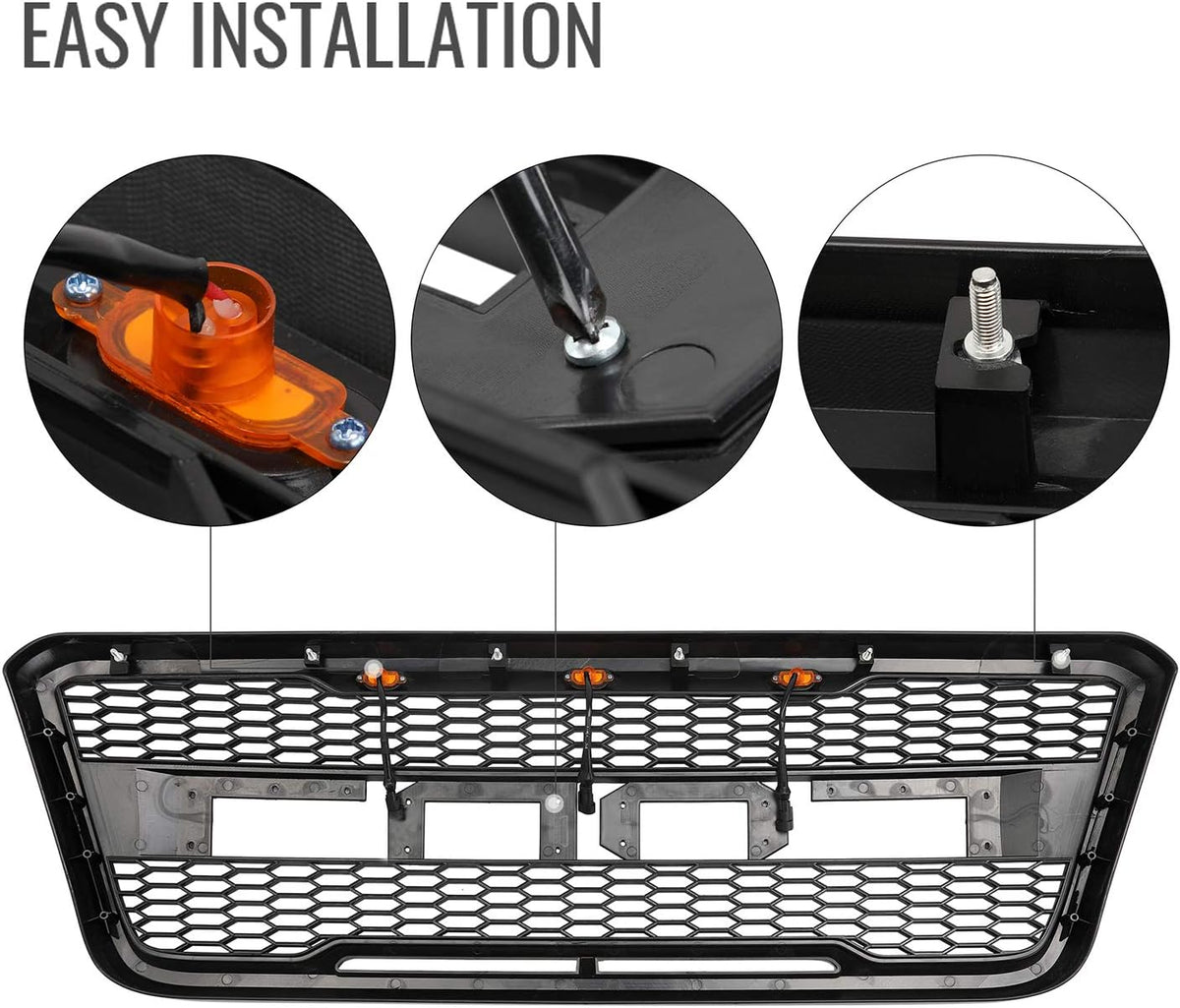 Black Mesh Custom Grille with 3 Amber LEDs C3369