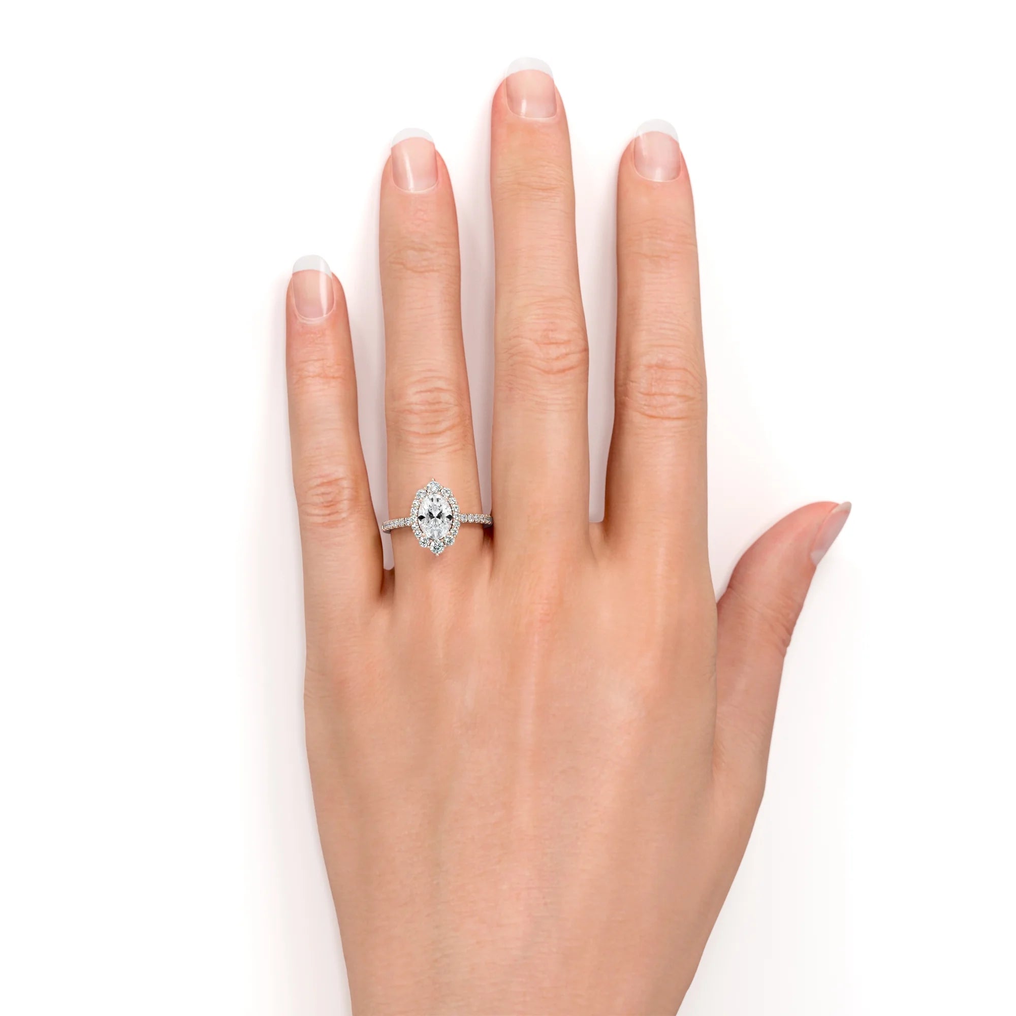 Vintage Oval Moissanite and Diamond Halo Wedding Ring in 10k Rose Gold O22679