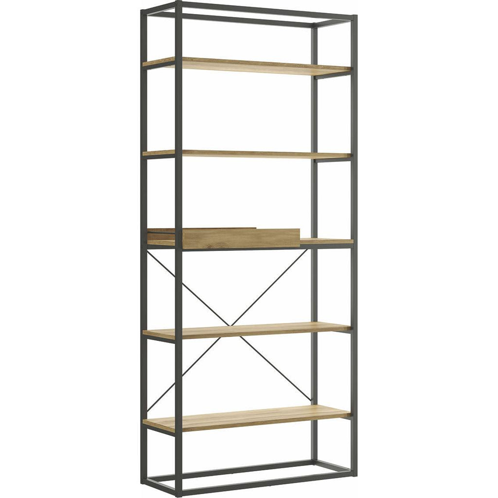 Oak Melamine and Black Painted Metal Bookcase C9224