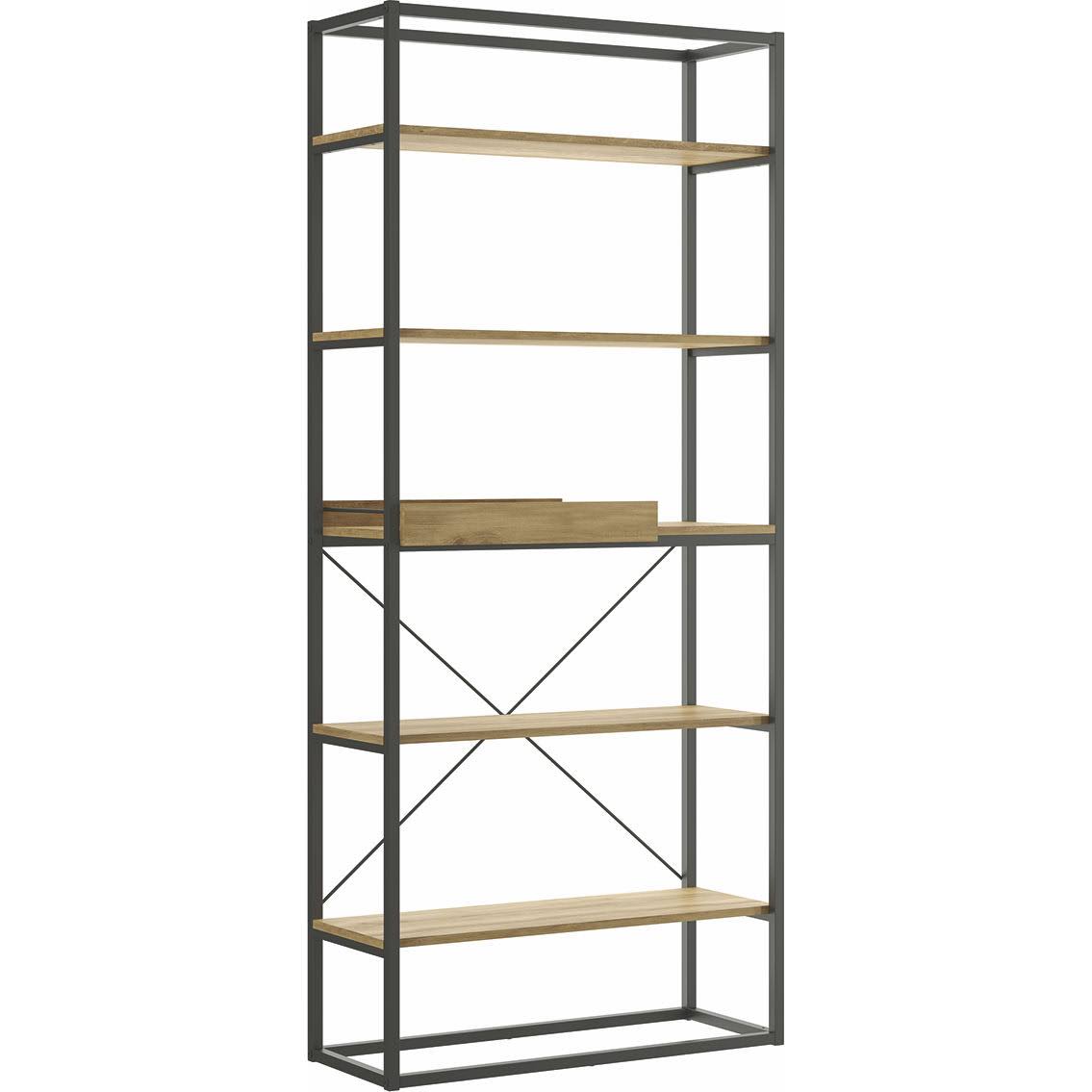 Oak Melamine and Black Painted Metal Bookcase C9224