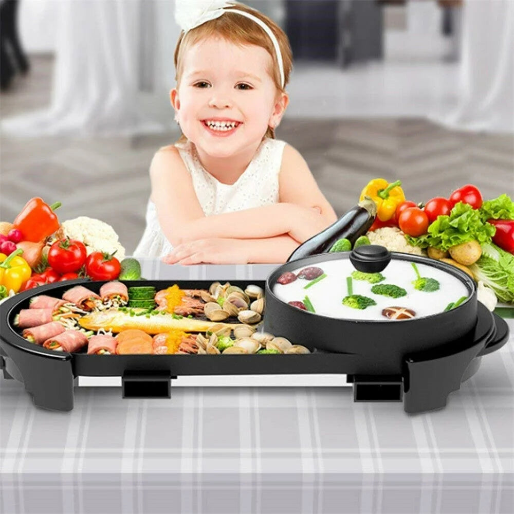 2 in 1 Portable Electric Hot Pot Barbecue Grill Non-Stick Pan K8234