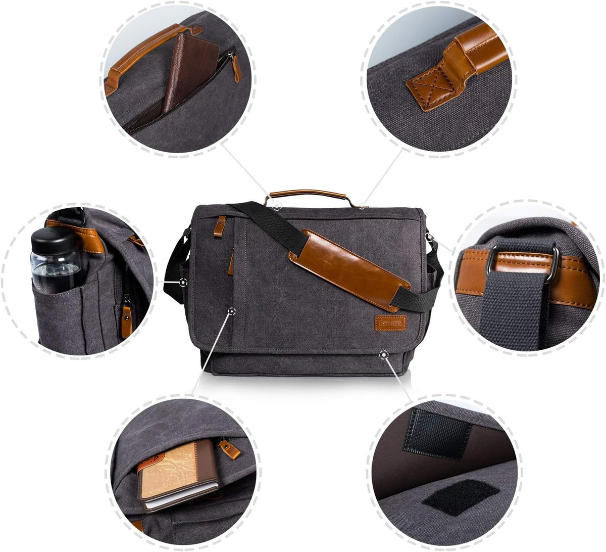Water-resistance Canvas Shoulder Bag 15.6 Inch Laptop B714681