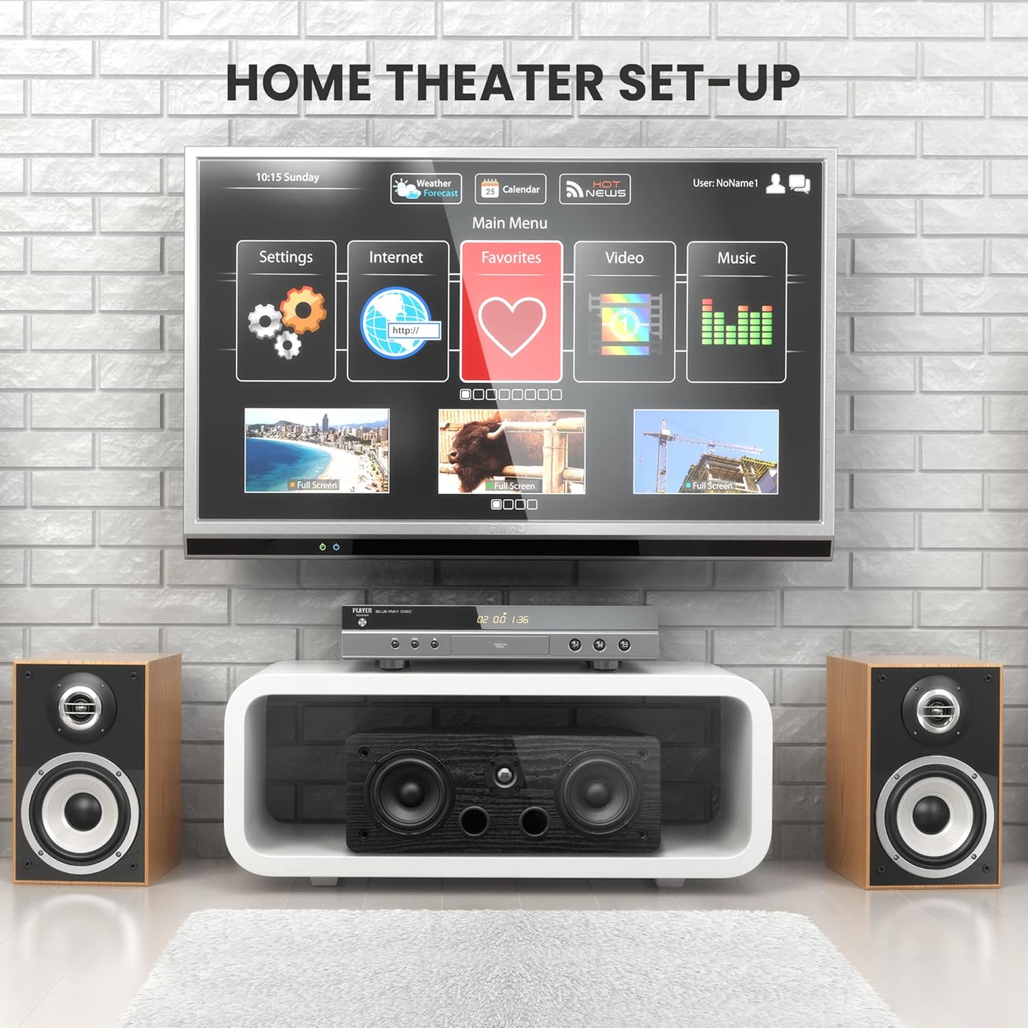 Center Channel Speaker with Dual 4-Inch Woofer and Silk Dome Tweeter F31429