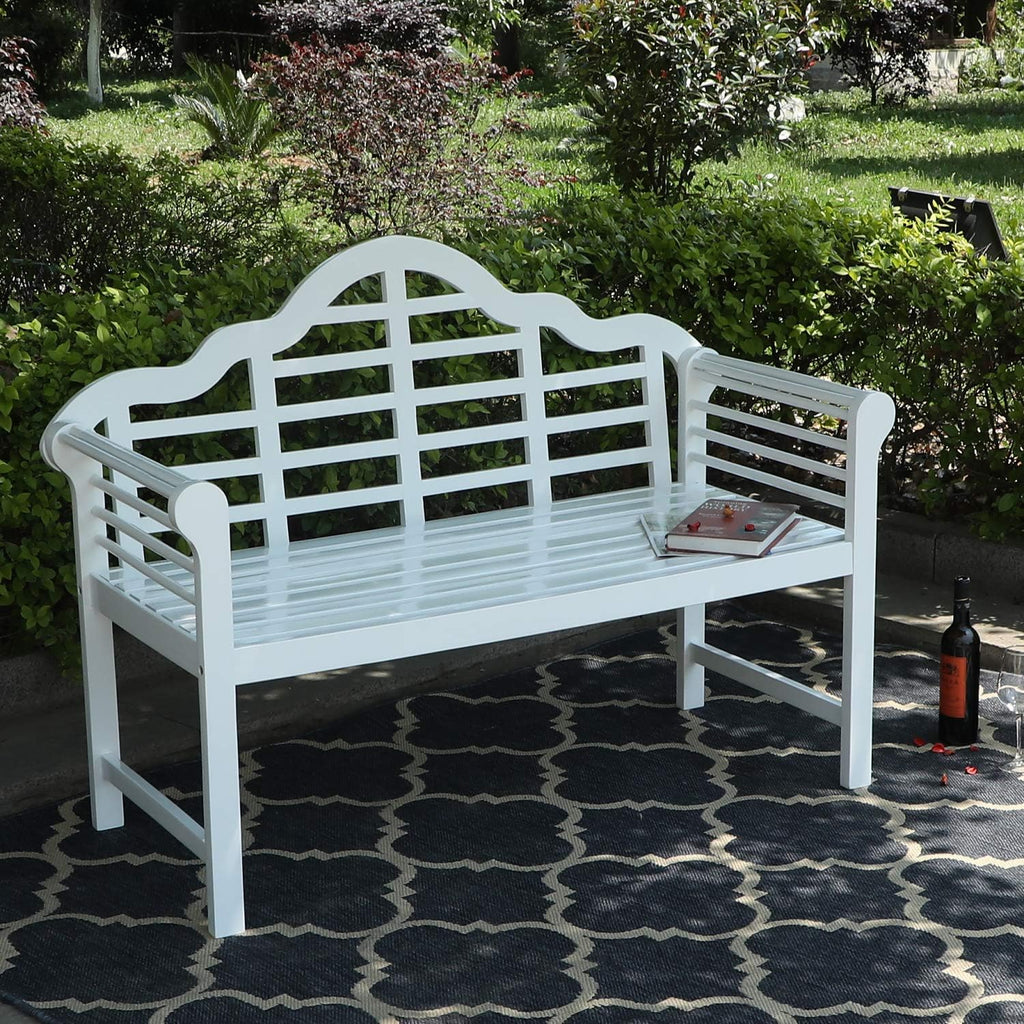 Black Acacia Wood Bench with Backrest and Armrests O32559