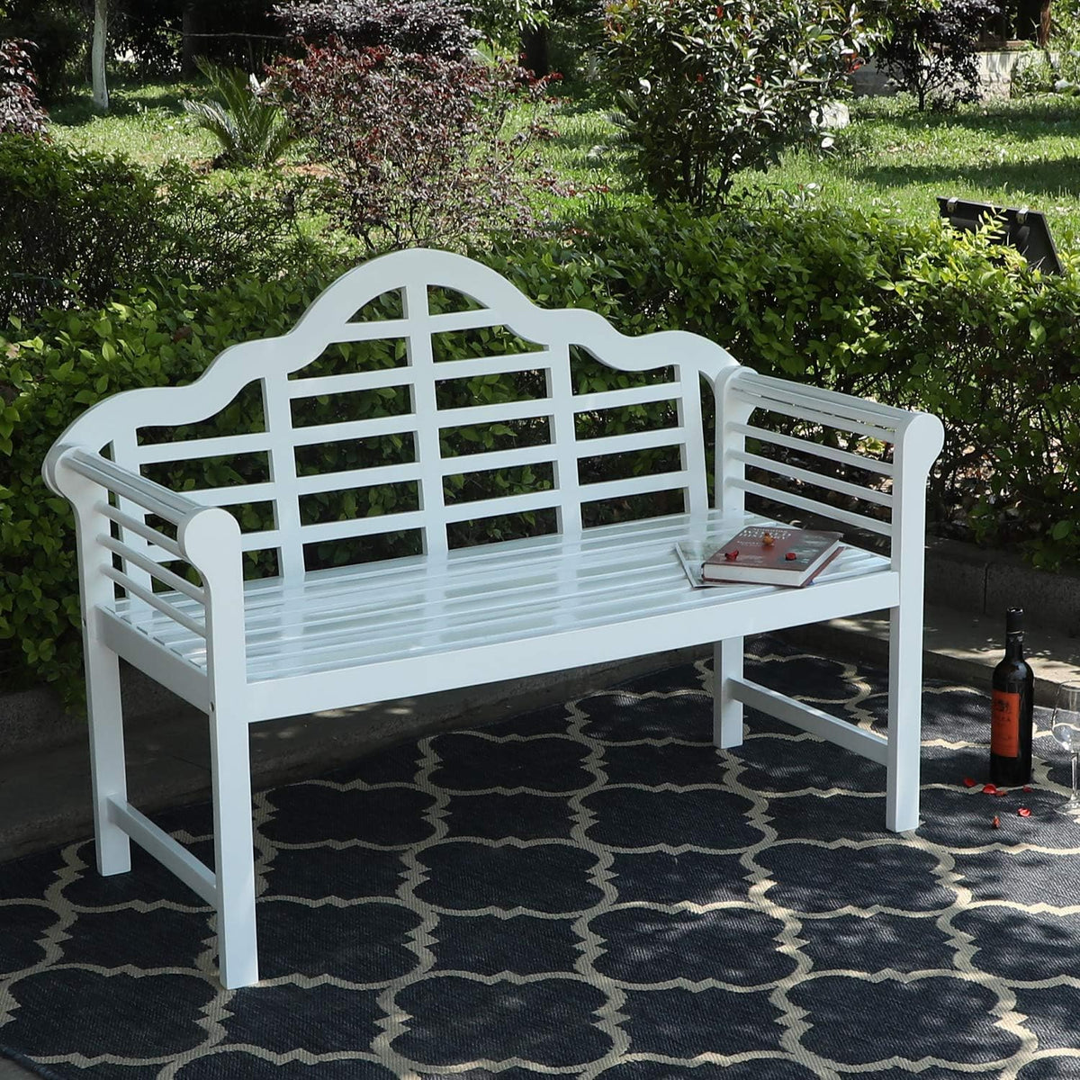 Black Acacia Wood Bench with Backrest and Armrests O32559