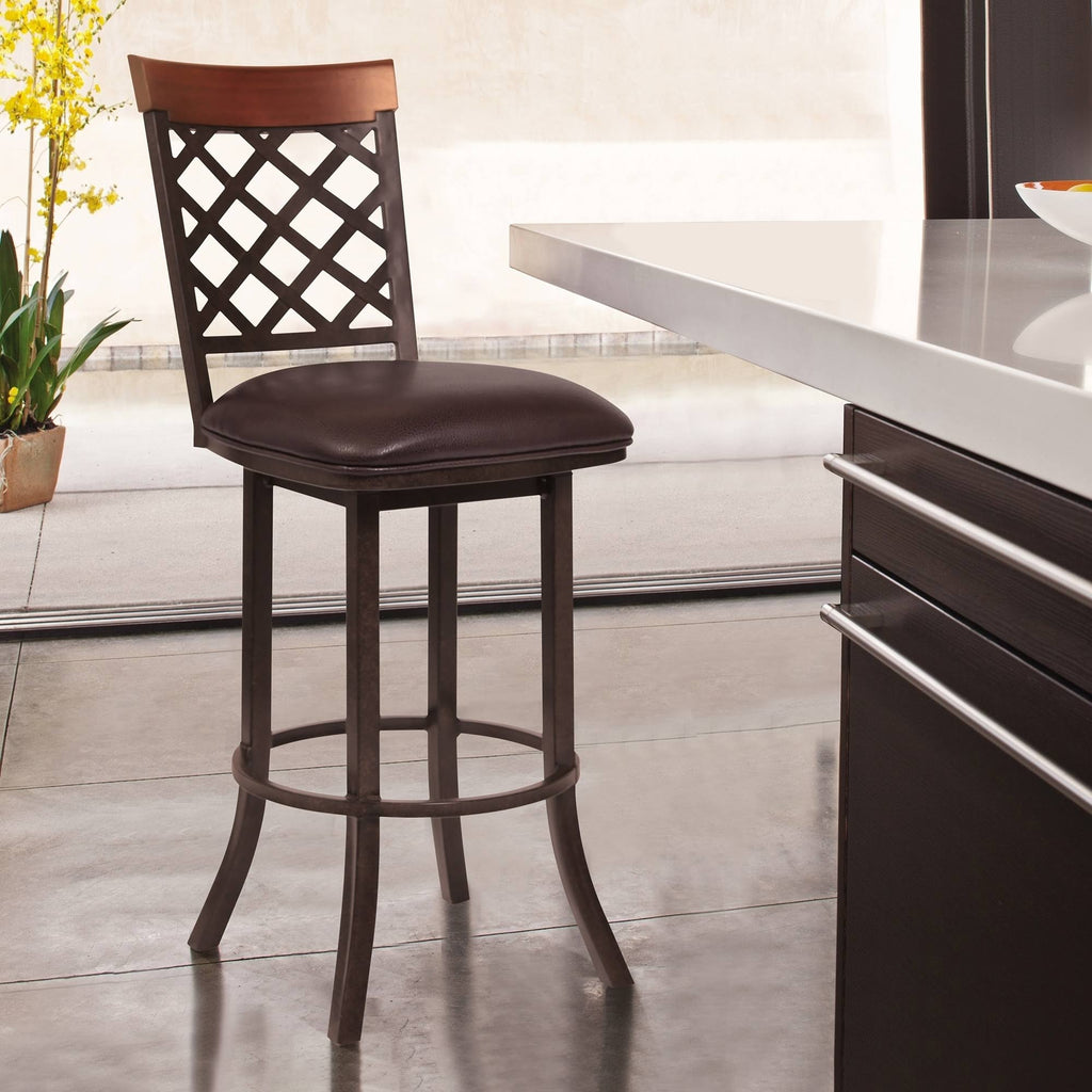 26x22 Counter Height Barstool in Mineral Finish with Vintage Black Faux Leather and Grey Walnut L436238