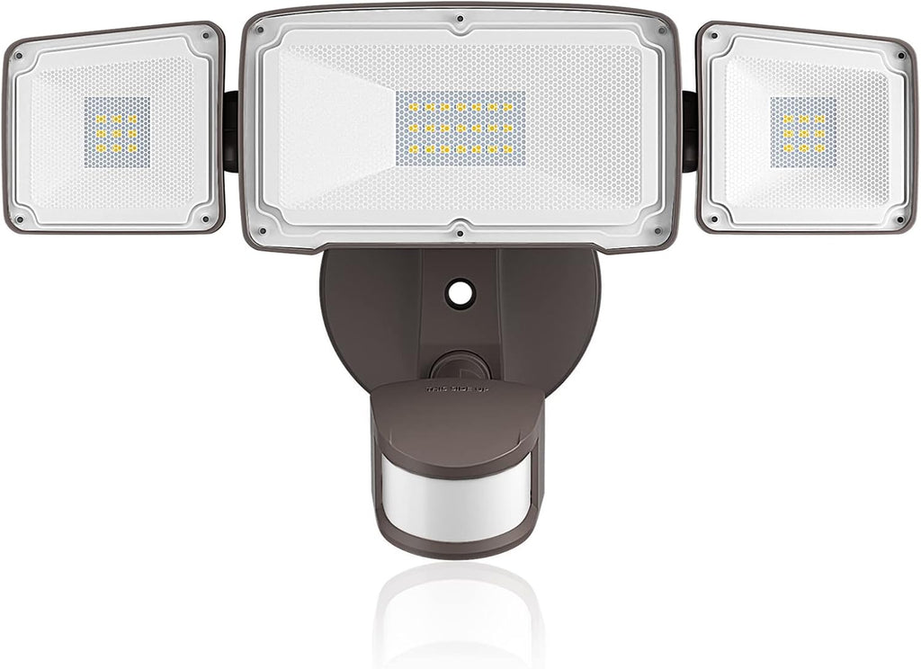 3 Head LED Security Lights with Motion Sensor, 40W, IP65 Waterproof, Brown, Pack of 2 Y8439