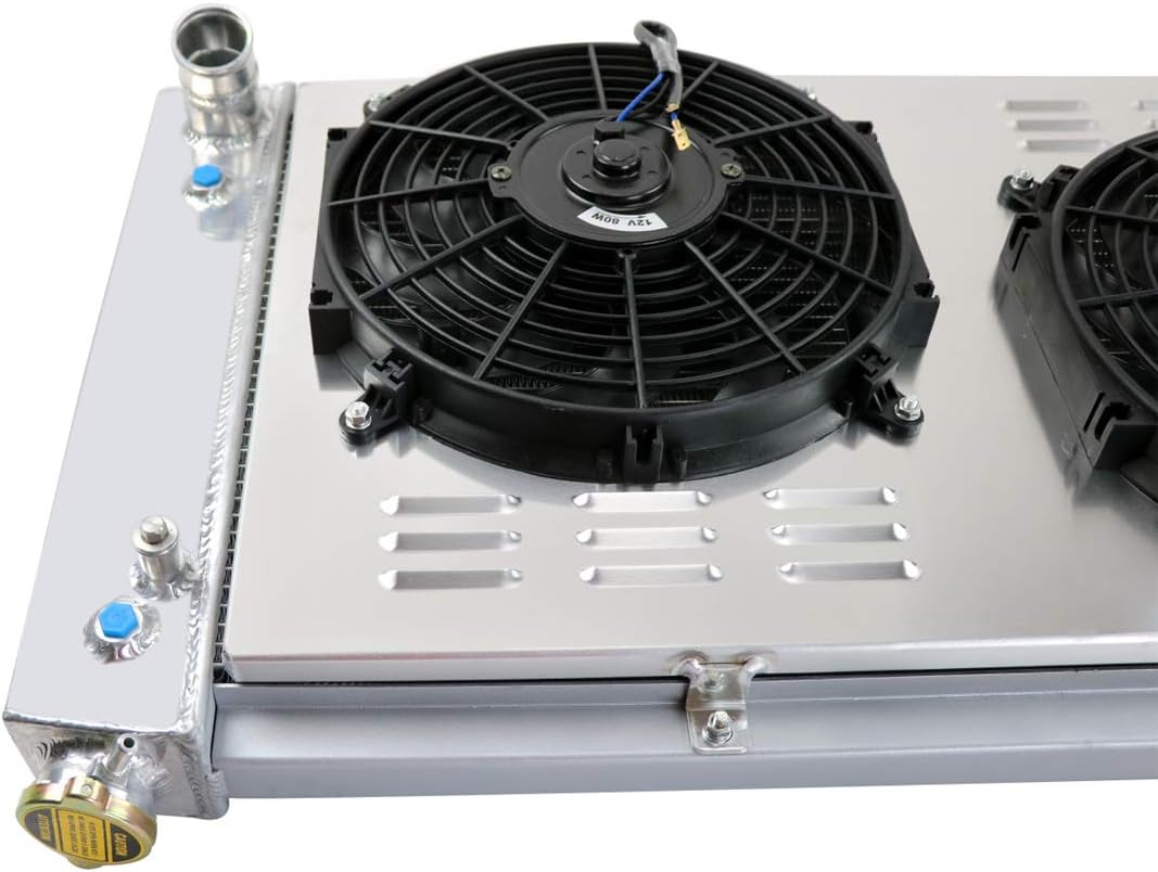 52MM 3 Row Aluminum Radiator with 2X12" Fan and Louver Shroud B64717