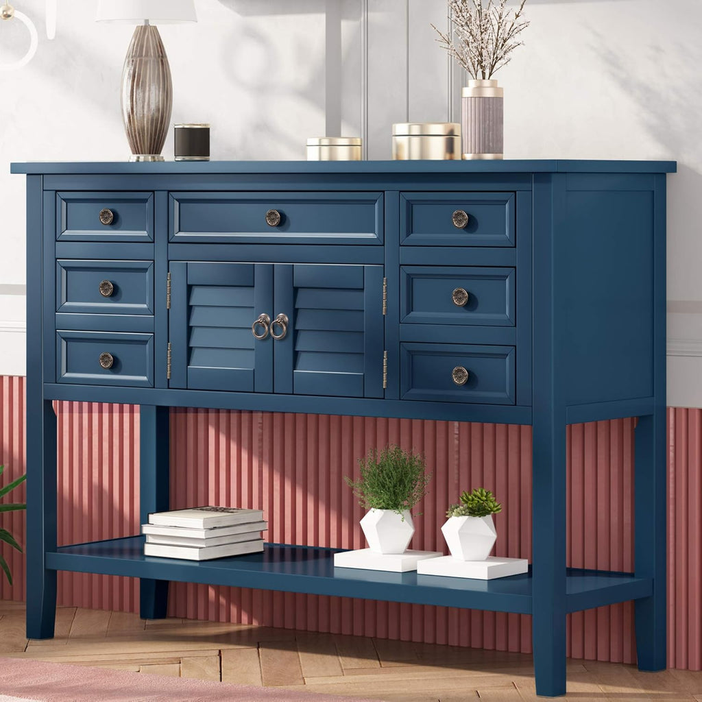 Buffet Table with Cabinet, 7 Storage Drawers and Bottom Shelf M6336