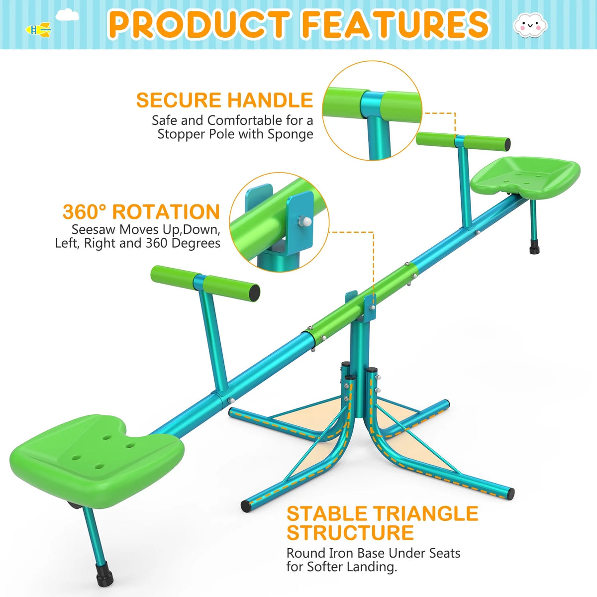 Kids Seesaw Teeter Totter with 360 Degrees Rotation Y294366