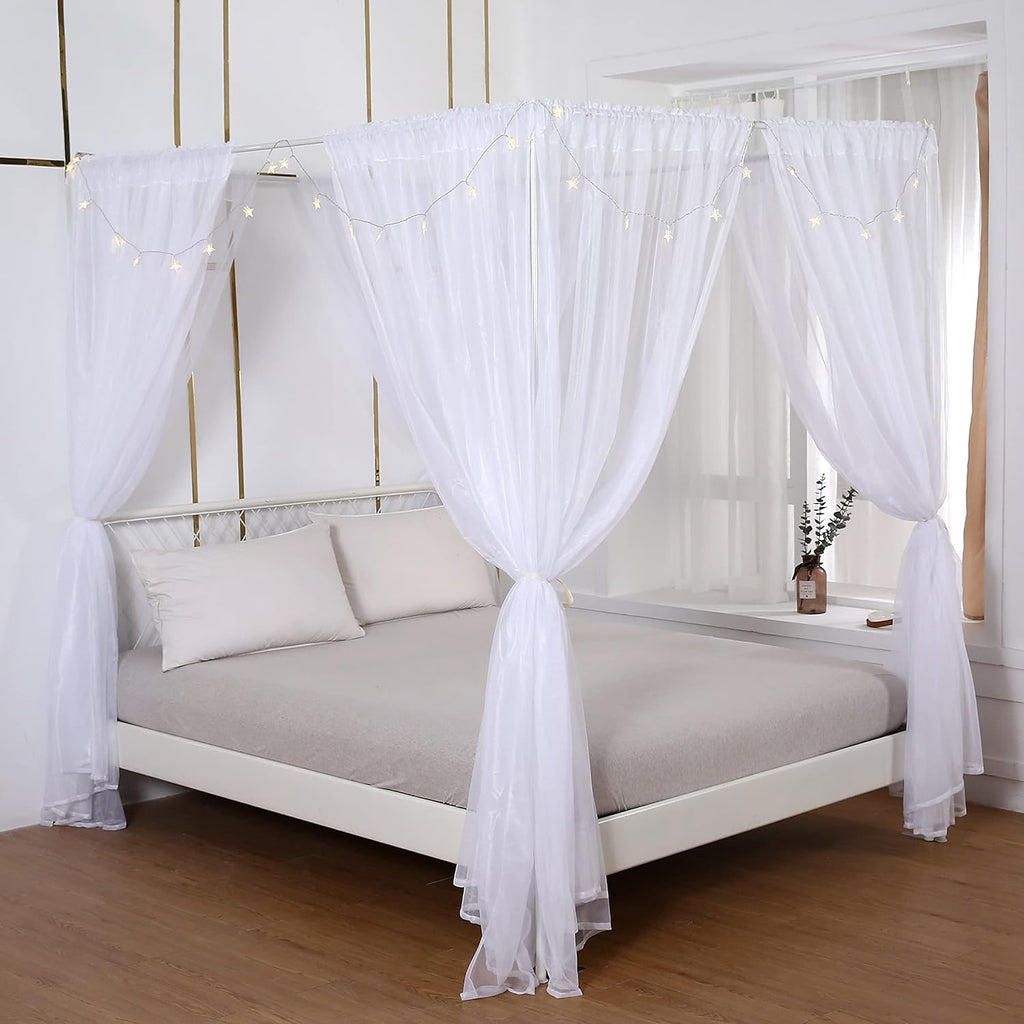 White Sheer Canopy Bed Curtains Set, 8 Panels, Full/Queen R83404