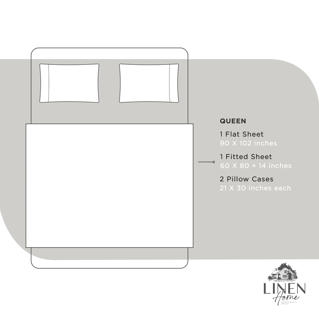 Queen Size 100% Cotton Percale Sheets, 4 Piece Set, White N266