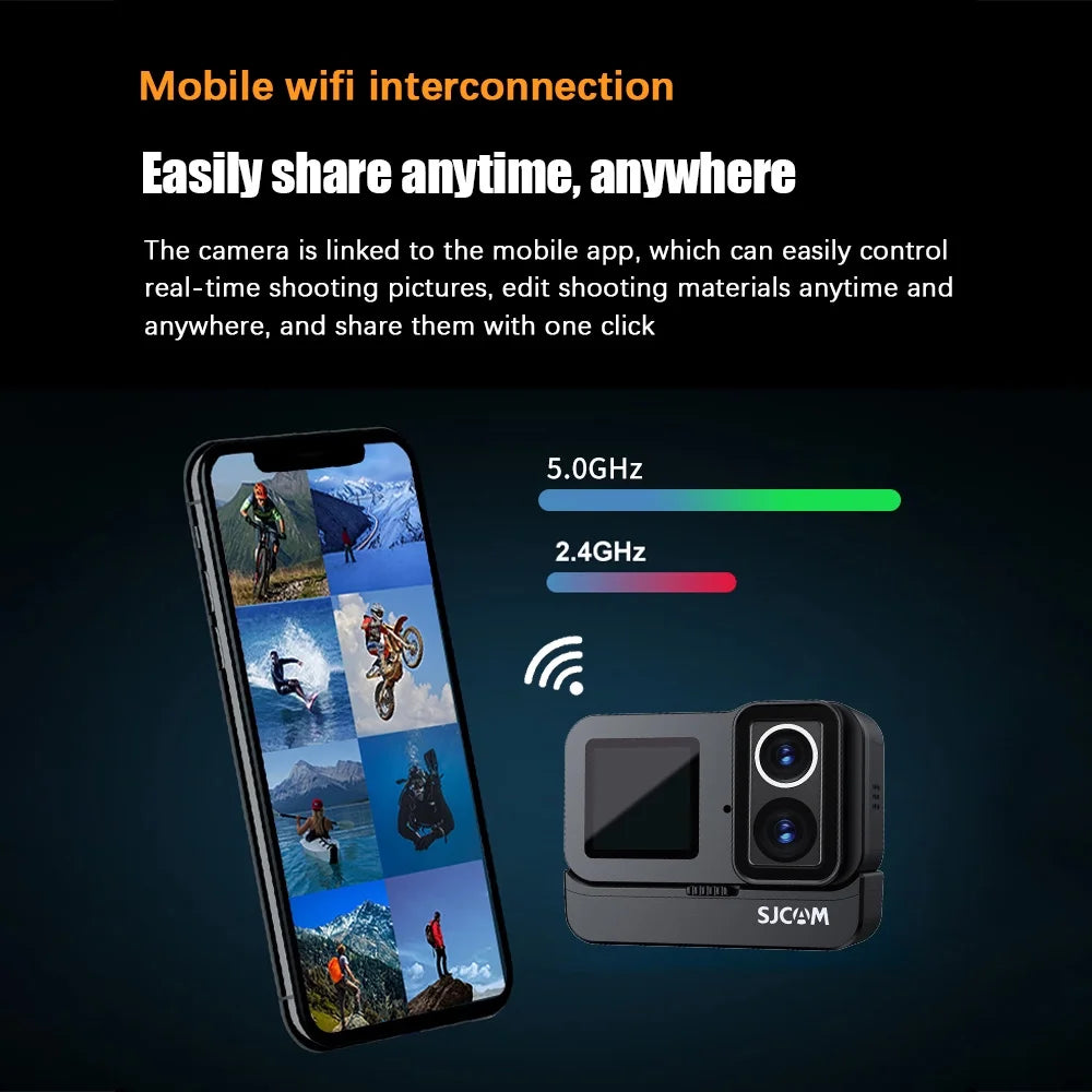 Action Camera 20MP Waterproof Dual Screen 135° Wide Angle with External Battery Case B653859