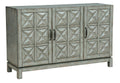 Three Door Carved Wood Console in Distressed Green and Gray Finish N41831