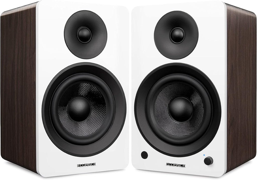 Powered 2-Way Stereo Bookshelf Speakers with 6.5 Drivers, 120W Amplifier, White Walnut Y1494