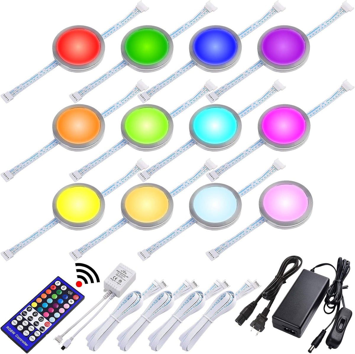 12 Lights Linkable Under Cabinet LED Puck Light Kit with Wireless Remote Control Dimmer E3552