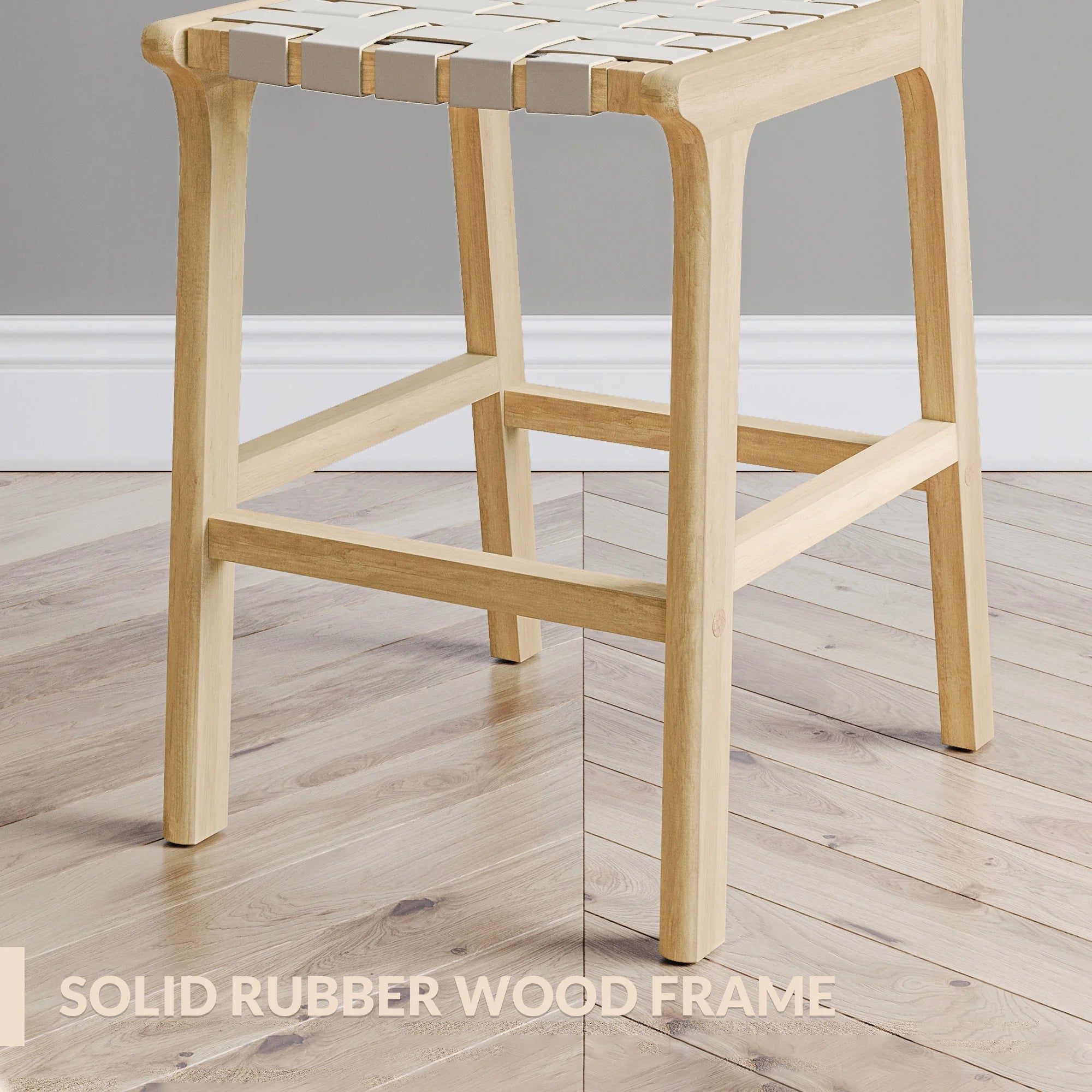 Woven Counter Stools 24 inch Set of 2, Faux Leather Bar Stools with Back Solid Wood Frame G1814