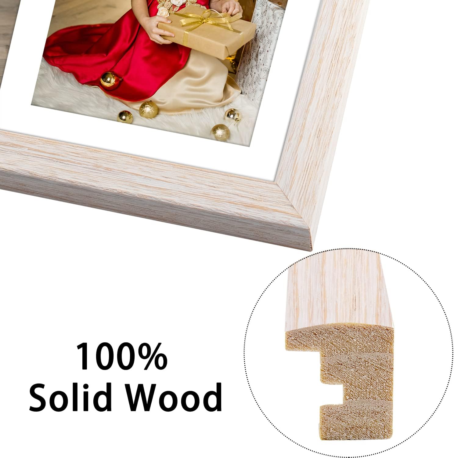 Set of 2 Distressed White Wood Picture Frame for Four 4x6 Photos or Two 8x10 Pictures with Real Glass O173837