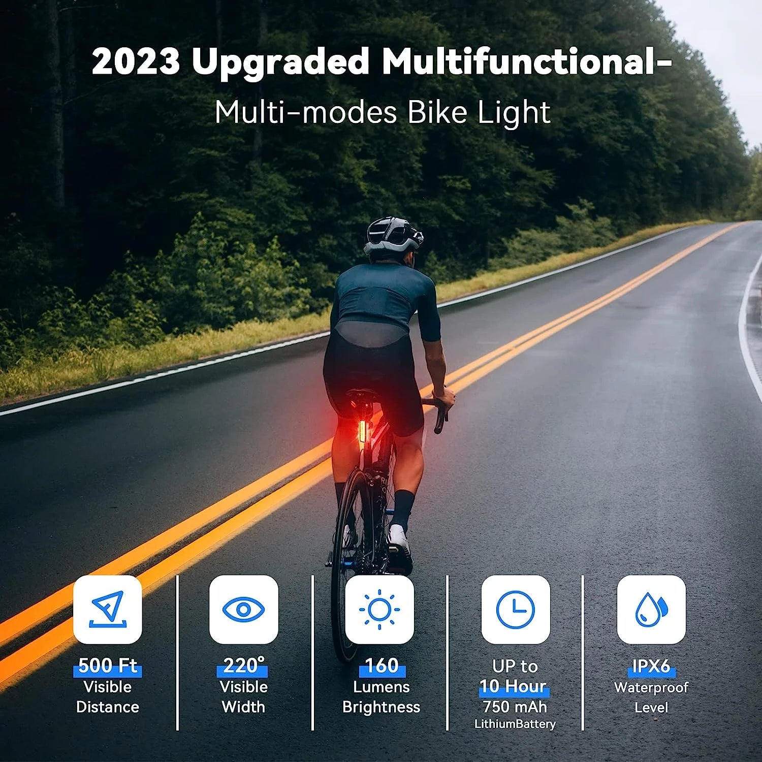 USB-C Rechargeable LED Bicycle Rear Light, Waterproof, 7 Colors 14 Modes E1310