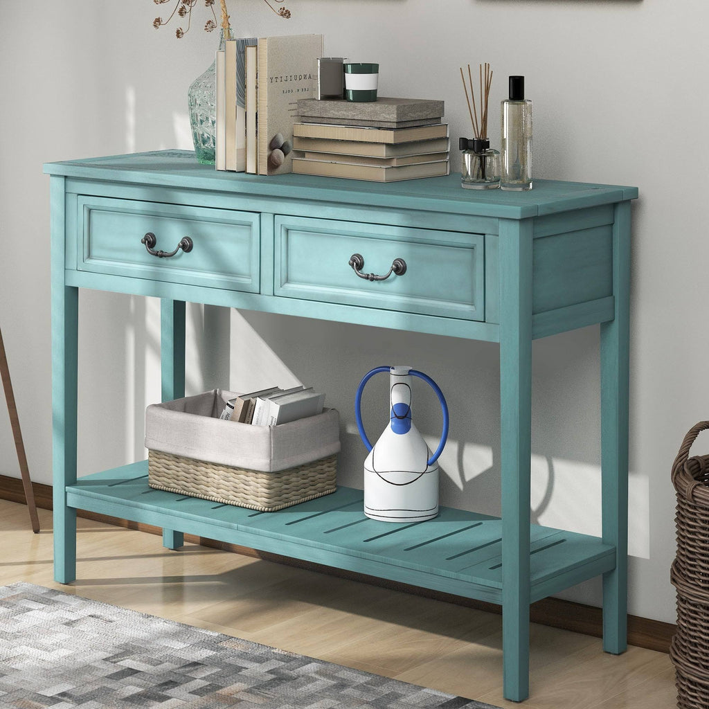 Green Console Table with 2 Drawers and 1 Shelf P459001