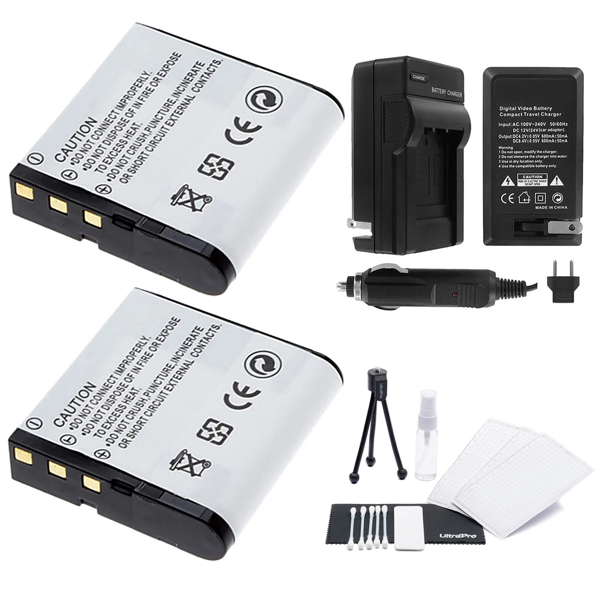 2-Pack High-Capacity Replacement Batteries with Rapid Travel Charger for Select Casio Cameras L701934